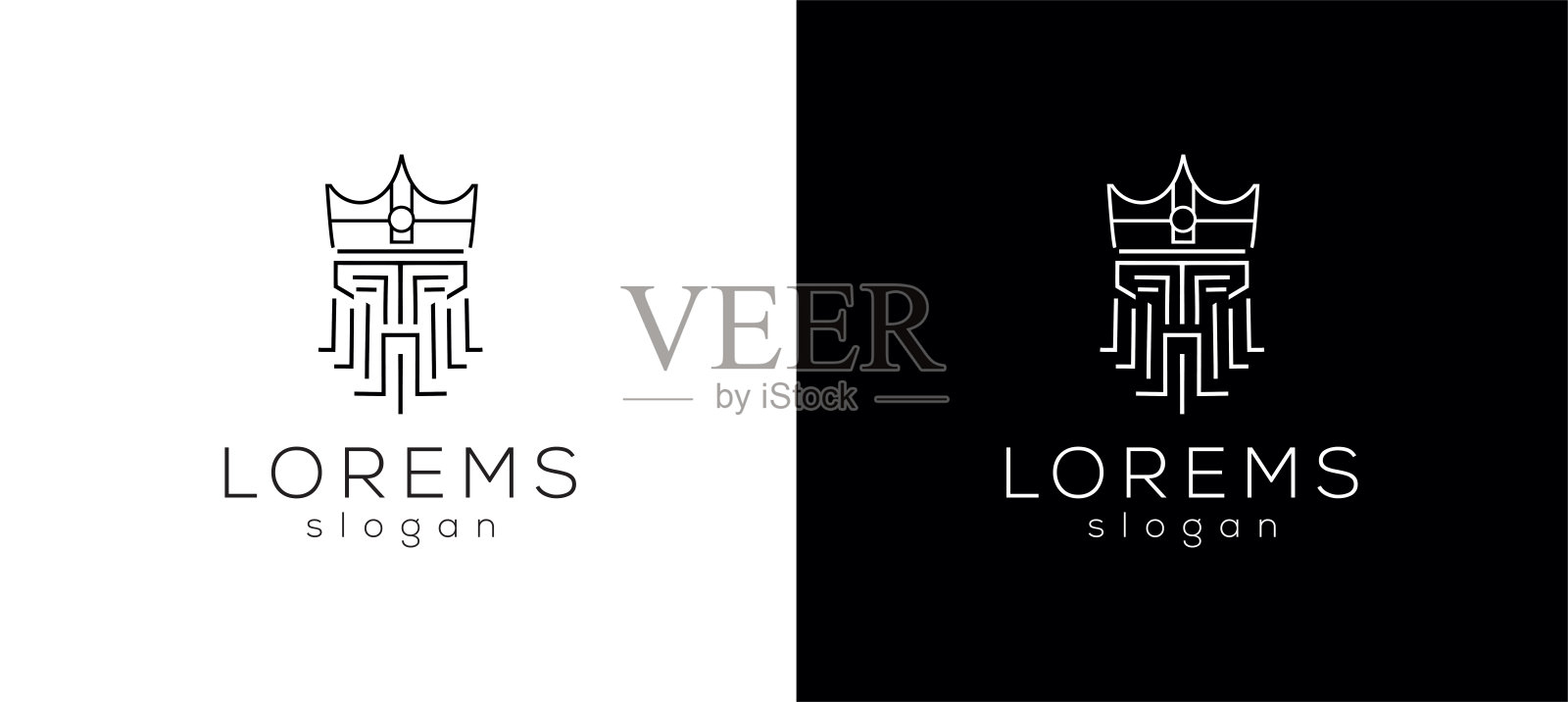 国王面线艺术皇家人物在皇冠字符字母组合最小的平面风格插画图片素材