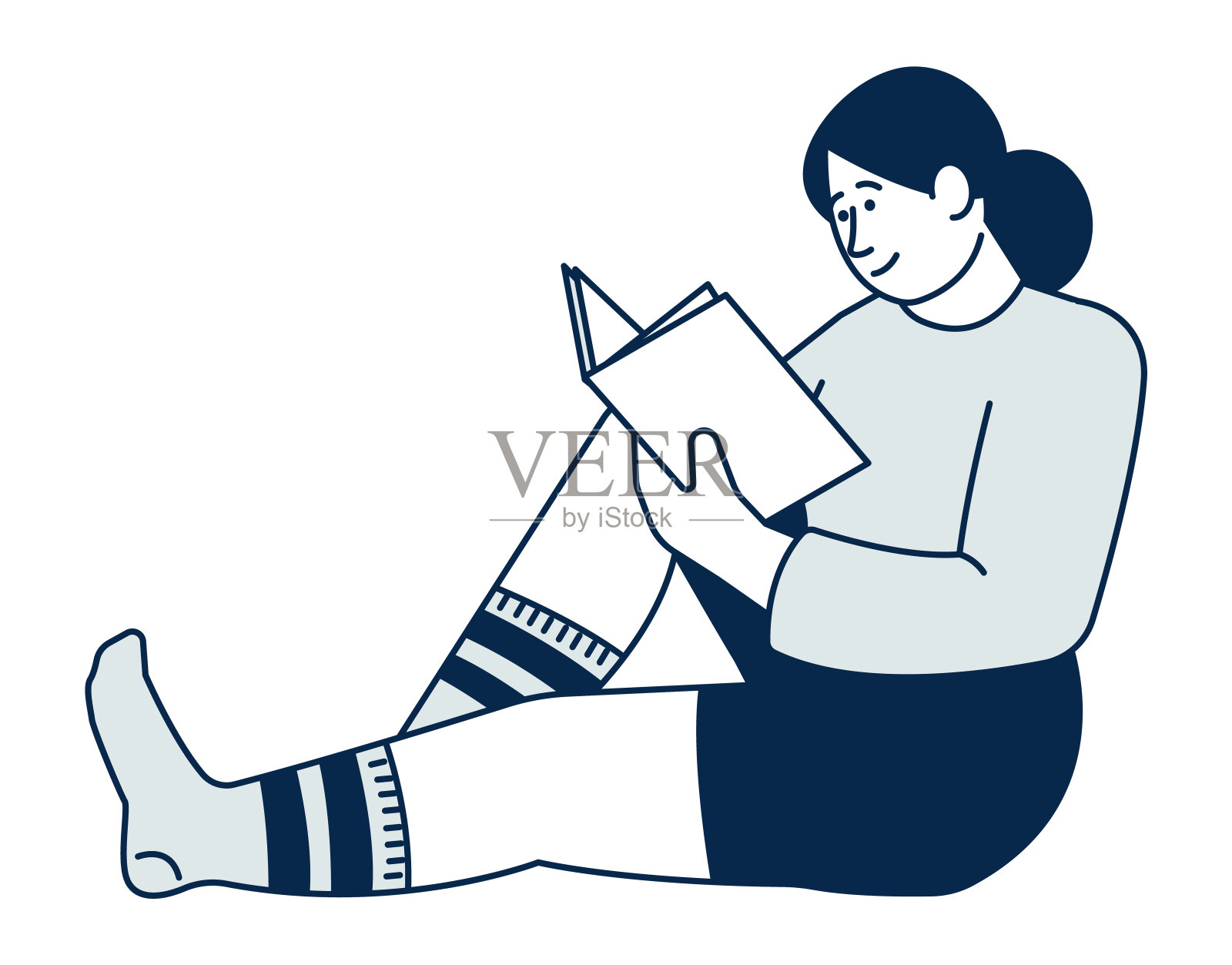 年轻女子正在读书。舒适的居家休闲时光插画图片素材