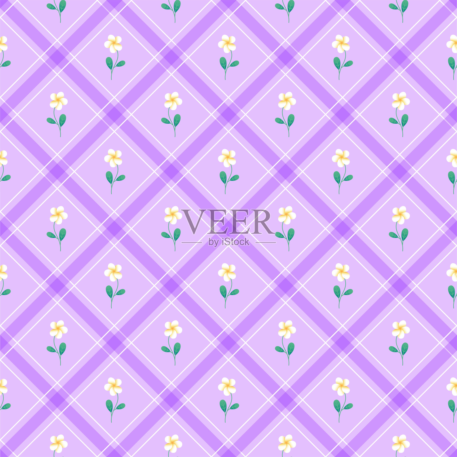 可爱的鸡蛋花鸡蛋花元素淡紫色紫色对角条纹条纹线倾斜格子格子格子格子布法罗斯科特方格图案方形背景矢量卡通插图野餐垫插画图片素材