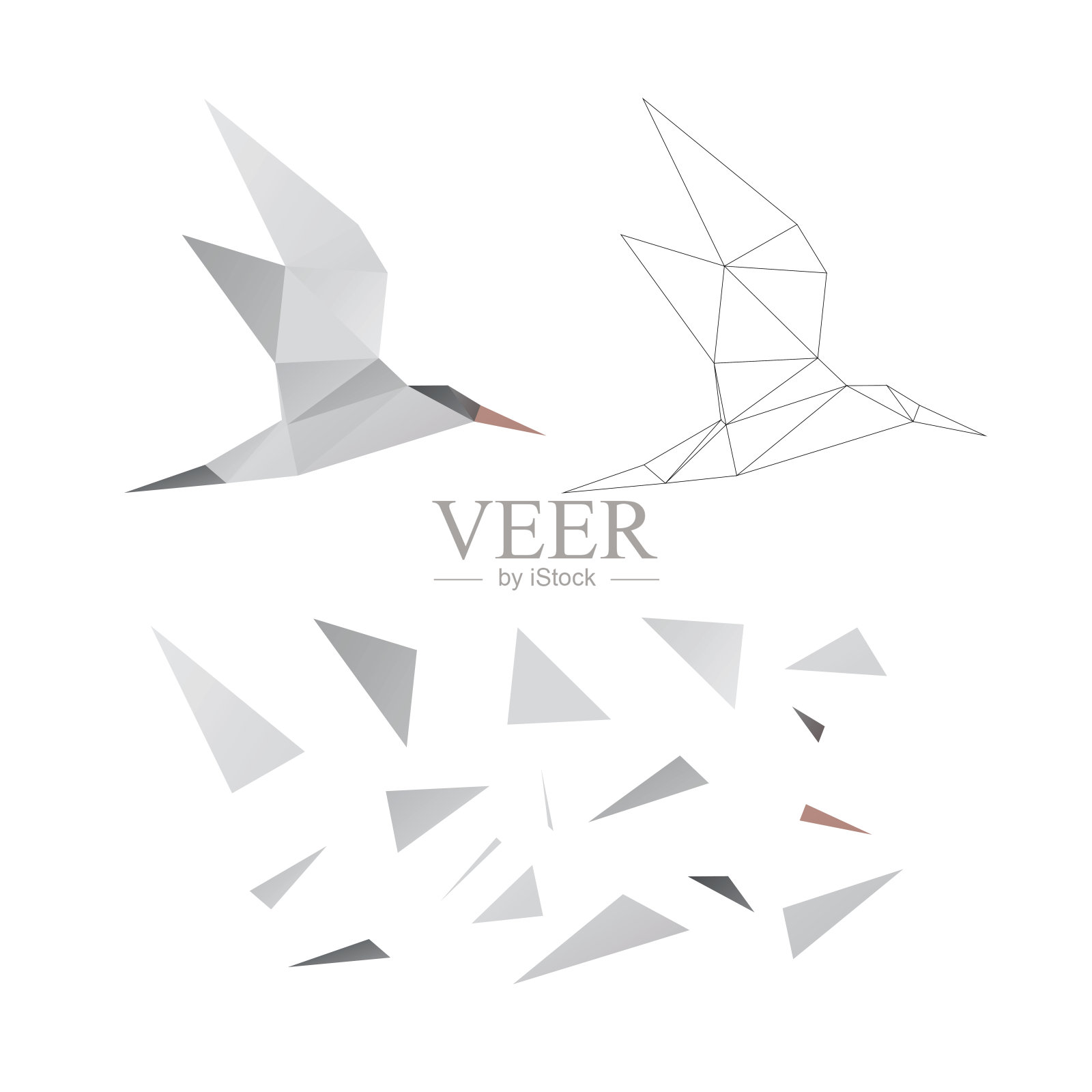 多边形拼图游戏。从三角形的构造函数。收集一只海鸥。智力发展。保利艺术概念。创造性抗压力活动的经营理念。插画图片素材