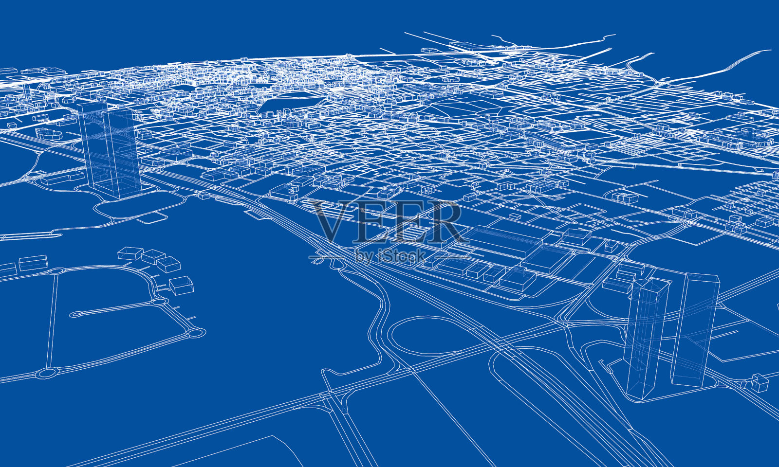 勾勒城市概念线框风格插画图片素材