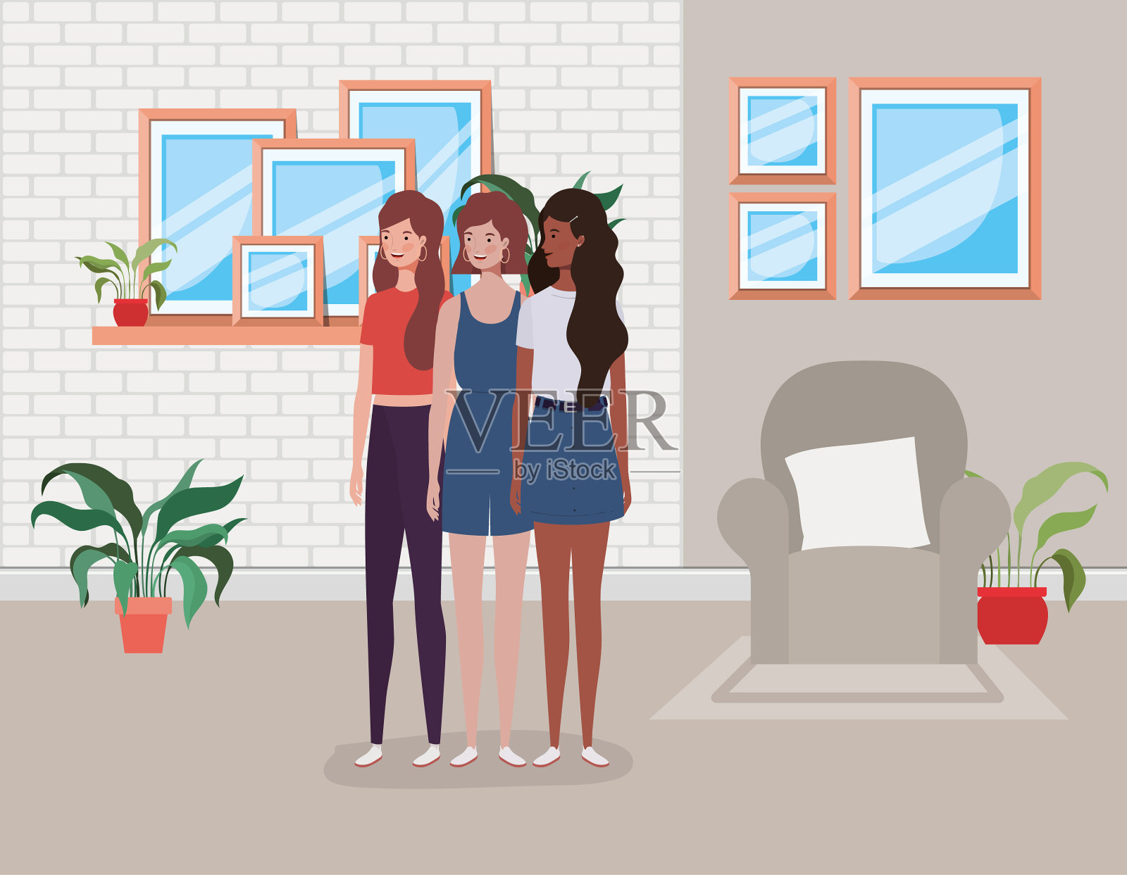 年轻美丽的跨种族女子组合插画图片素材