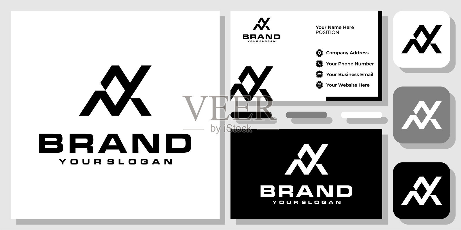 首字母AN NA三角形几何简单字母组合标志设计与名片模板插画图片素材