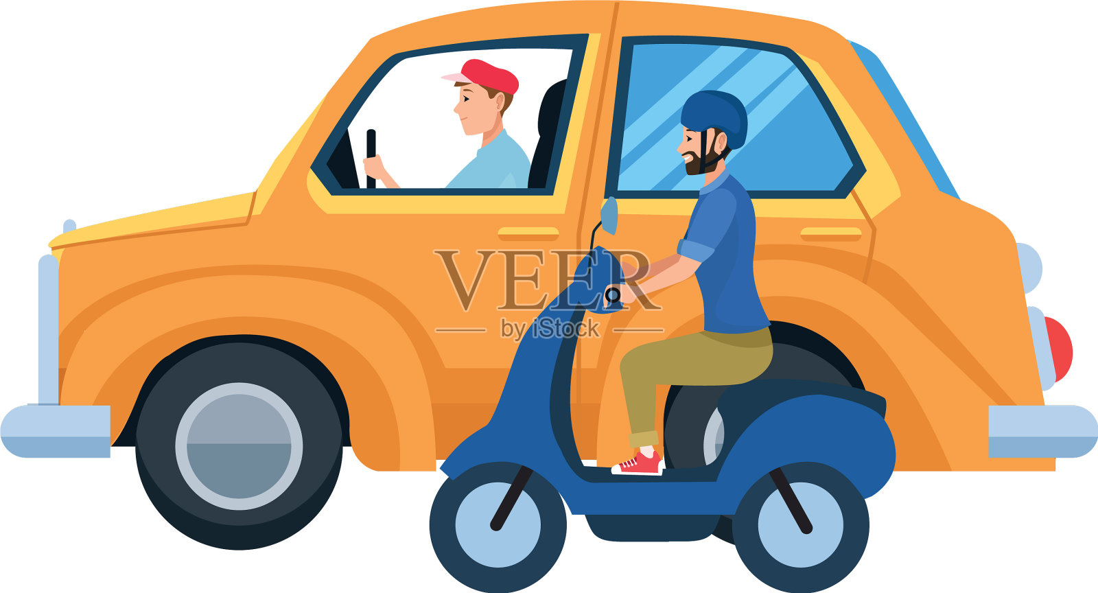有司机驾驶的车辆和摩托车插画图片素材