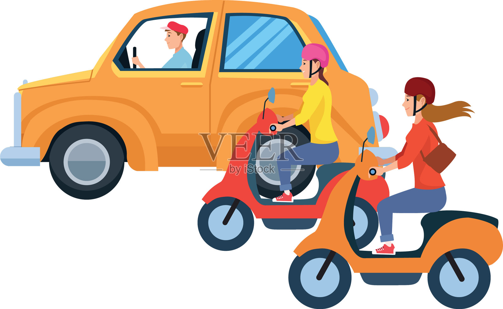 有司机驾驶的车辆和摩托车插画图片素材