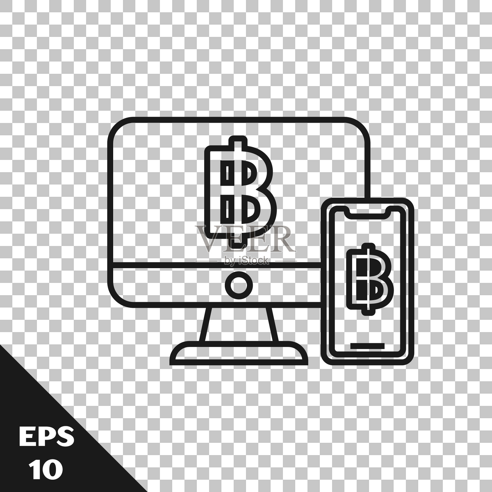 带有英镑的黑线电脑显示器图标素材