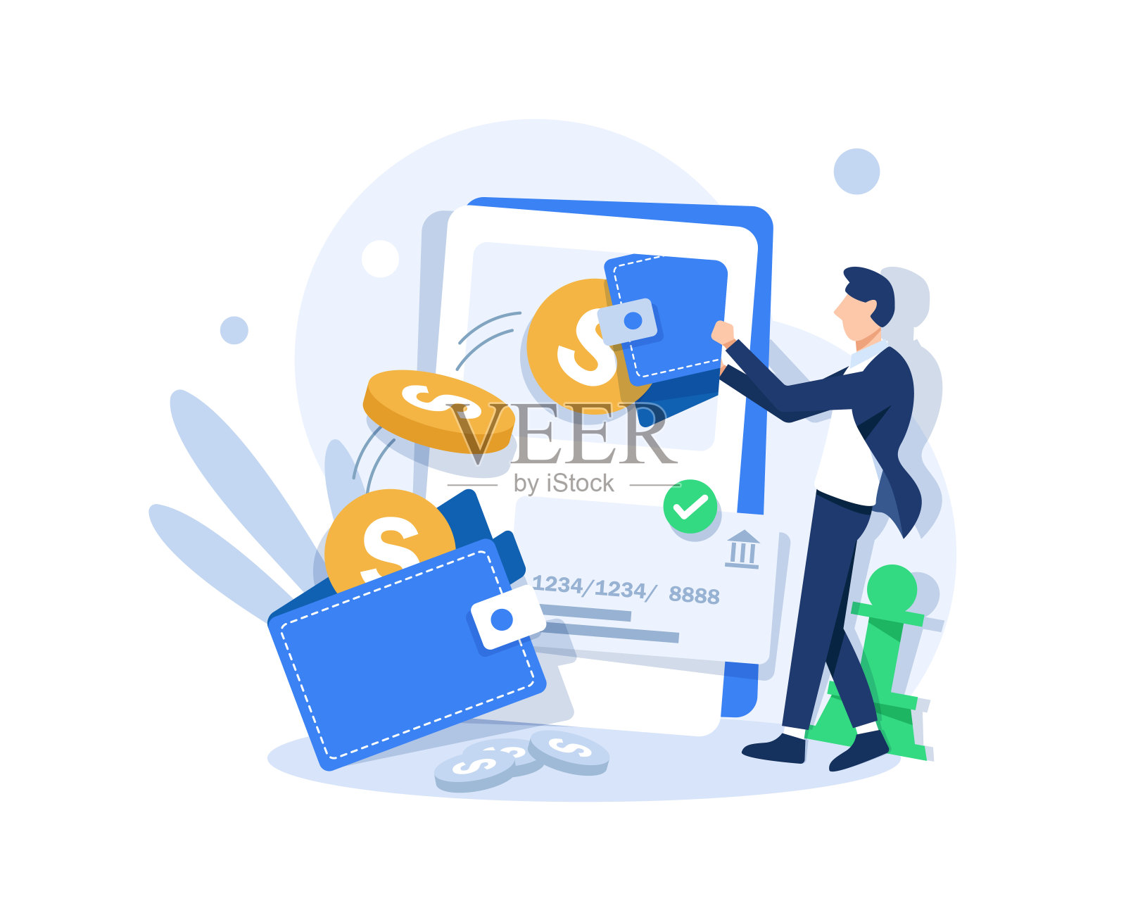 角色在线支付并通过信用卡获得奖金或奖励插画图片素材