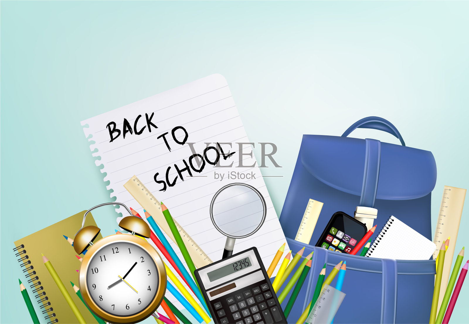 带着用品和表格回到学校背景插画图片素材