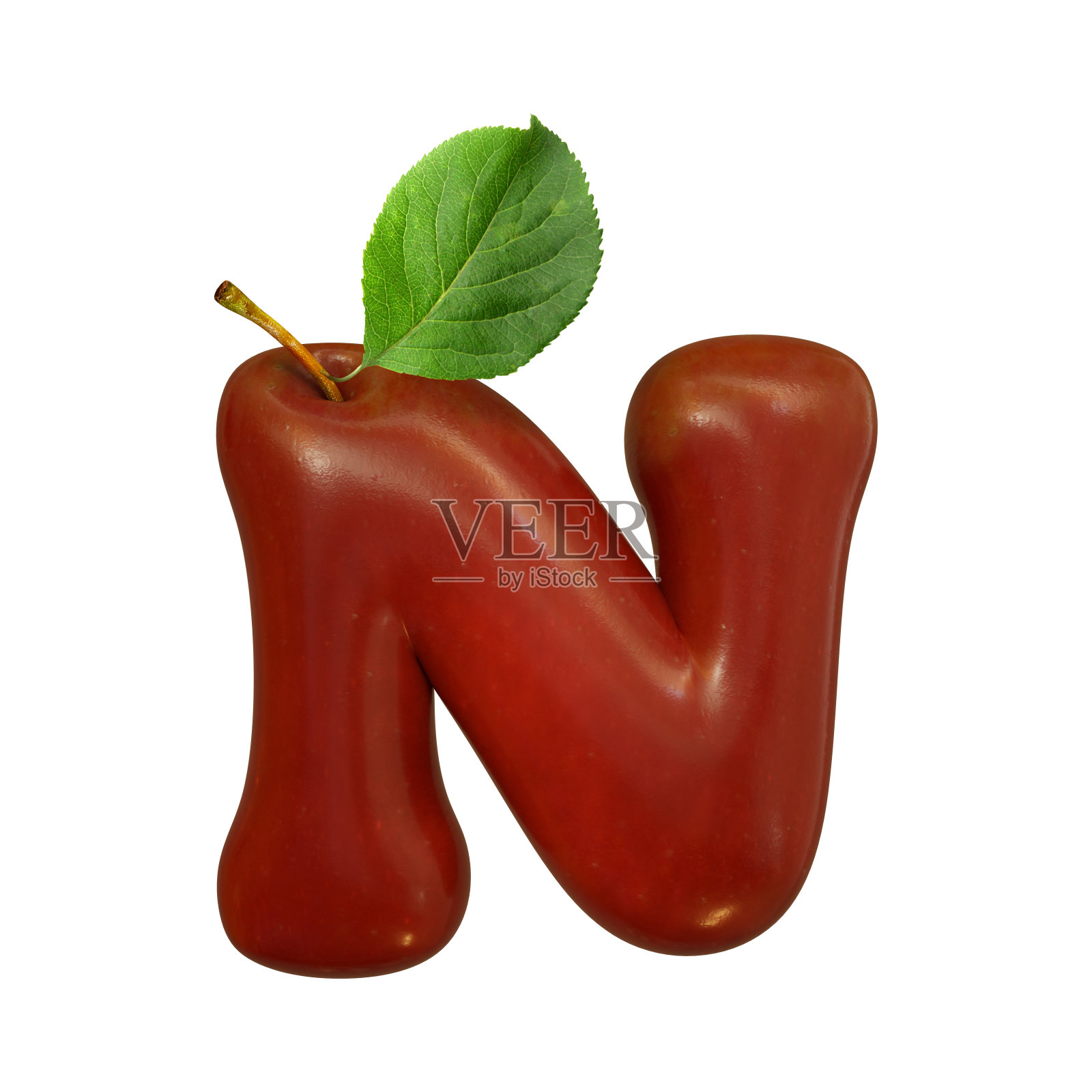 字母做成了红苹果。孤立在白色背景上的3D插图。照片摄影图片