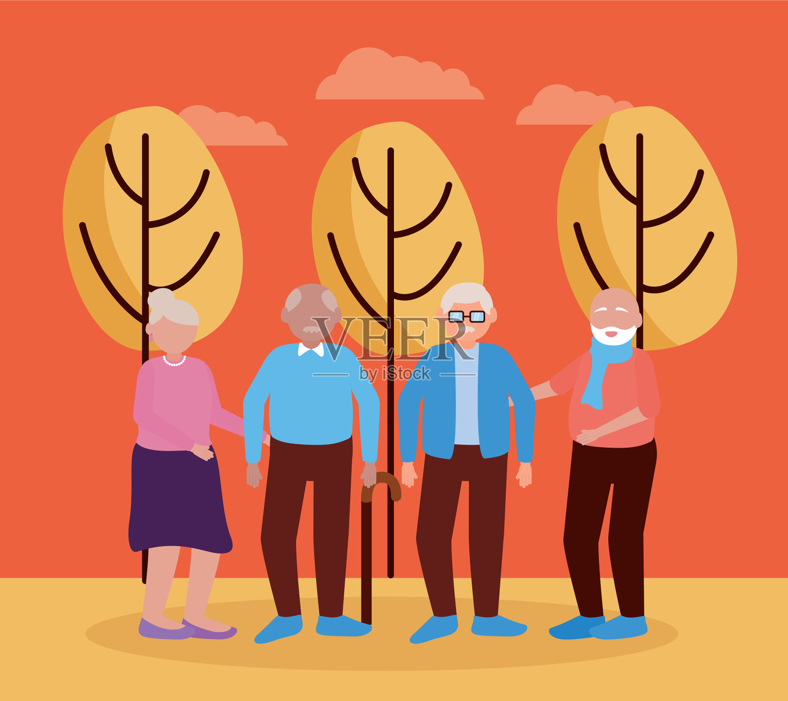 快乐爷爷奶奶天平设计插画图片素材