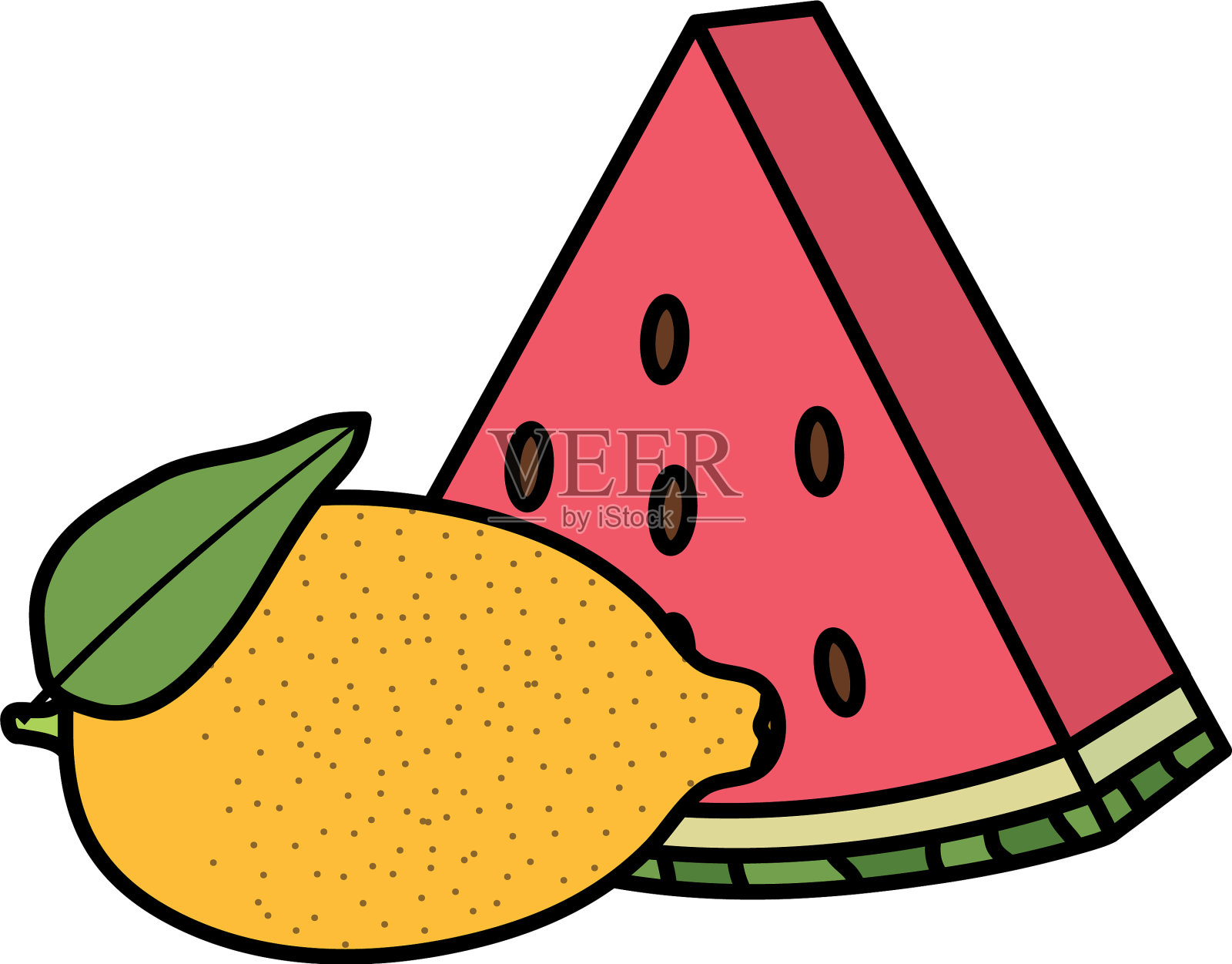 新鲜的西瓜和柠檬水果设计元素图片