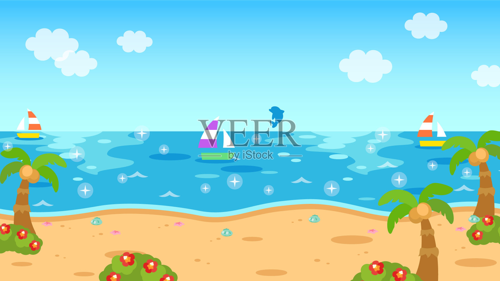 闪光的海边背景剪辑艺术插画图片素材