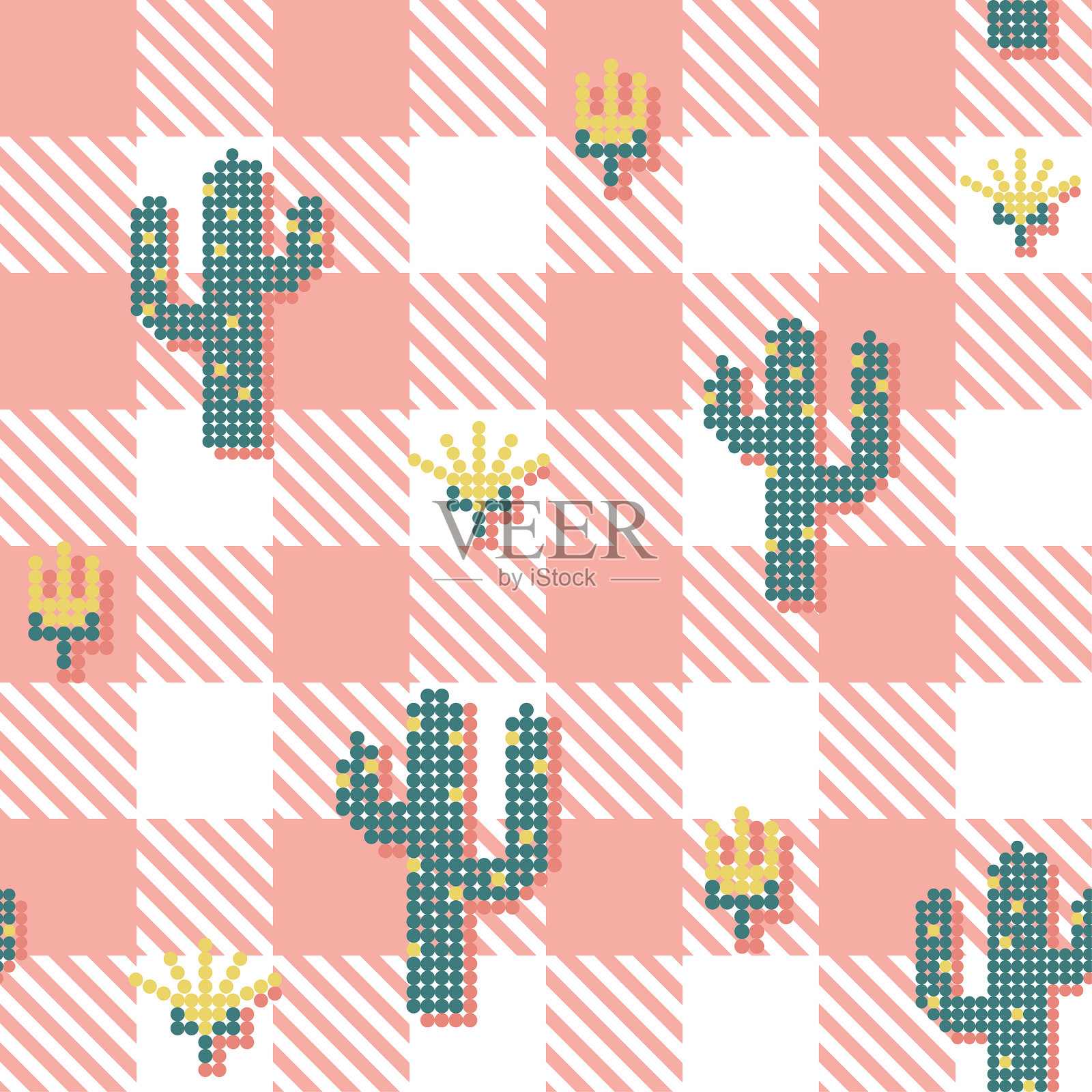 无缝图案野餐桌布小规模影响花卉仙人掌插画图片素材