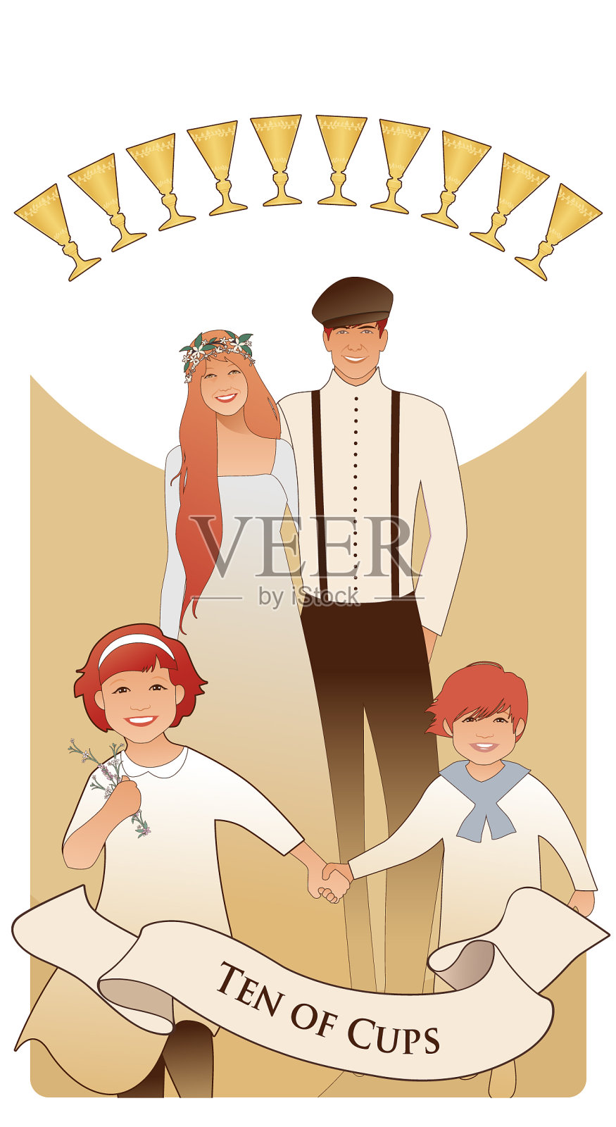 幸福家庭由十杯塔罗牌组成设计元素图片