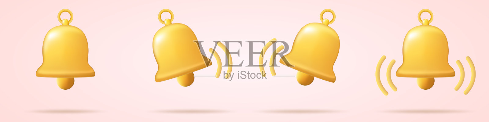 3d通知铃声图标设置孤立的白色背景。3d渲染带有社交媒体提醒新通知的黄色铃声。图标矢量图。图标素材