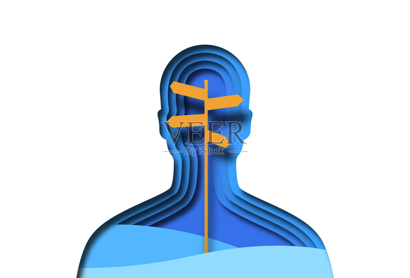 剪纸人的剪影与街道内的十字路口插画图片素材