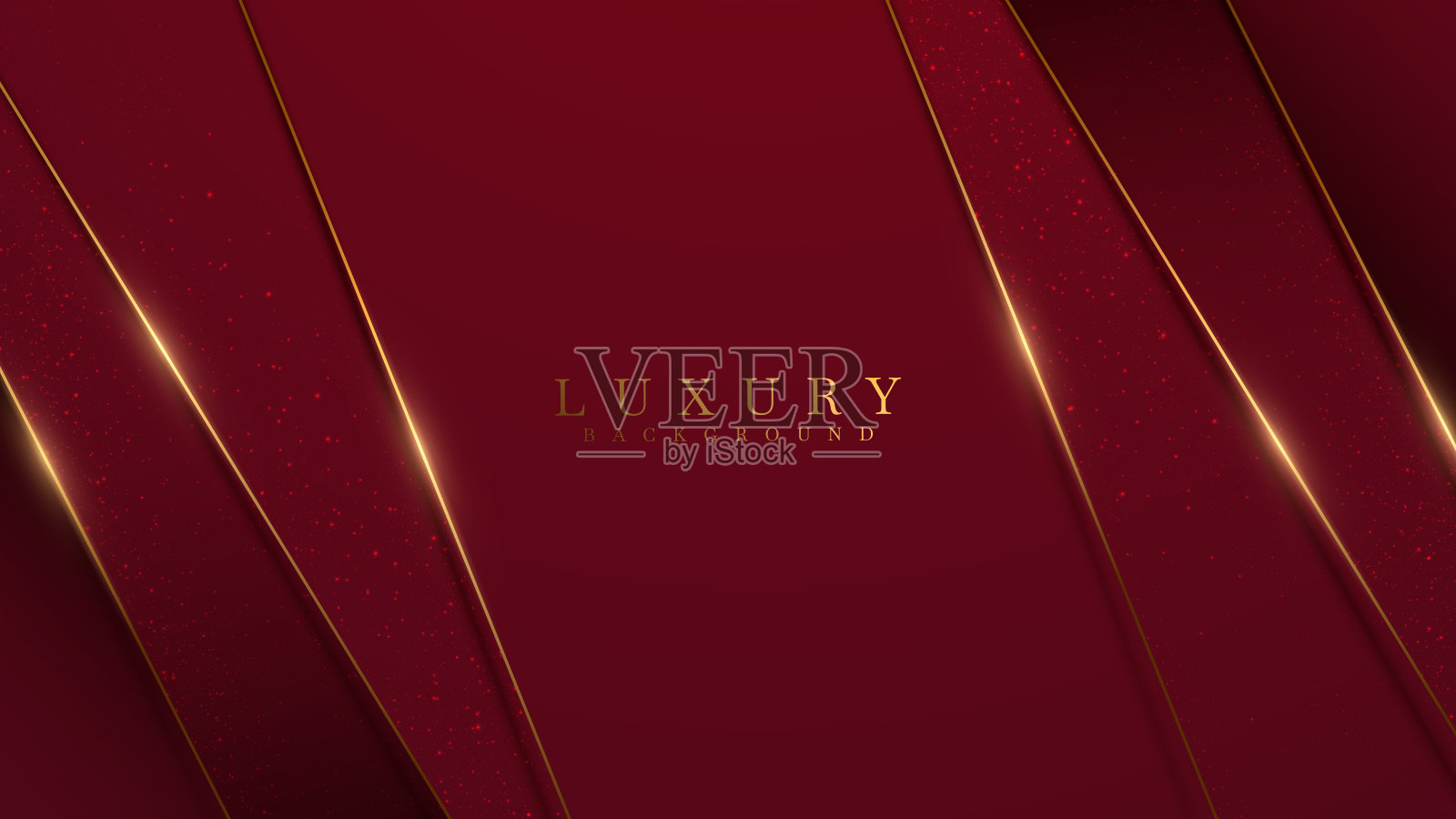 奢华的红色背景与金色线条元素与闪光的灯光效果装饰。插画图片素材