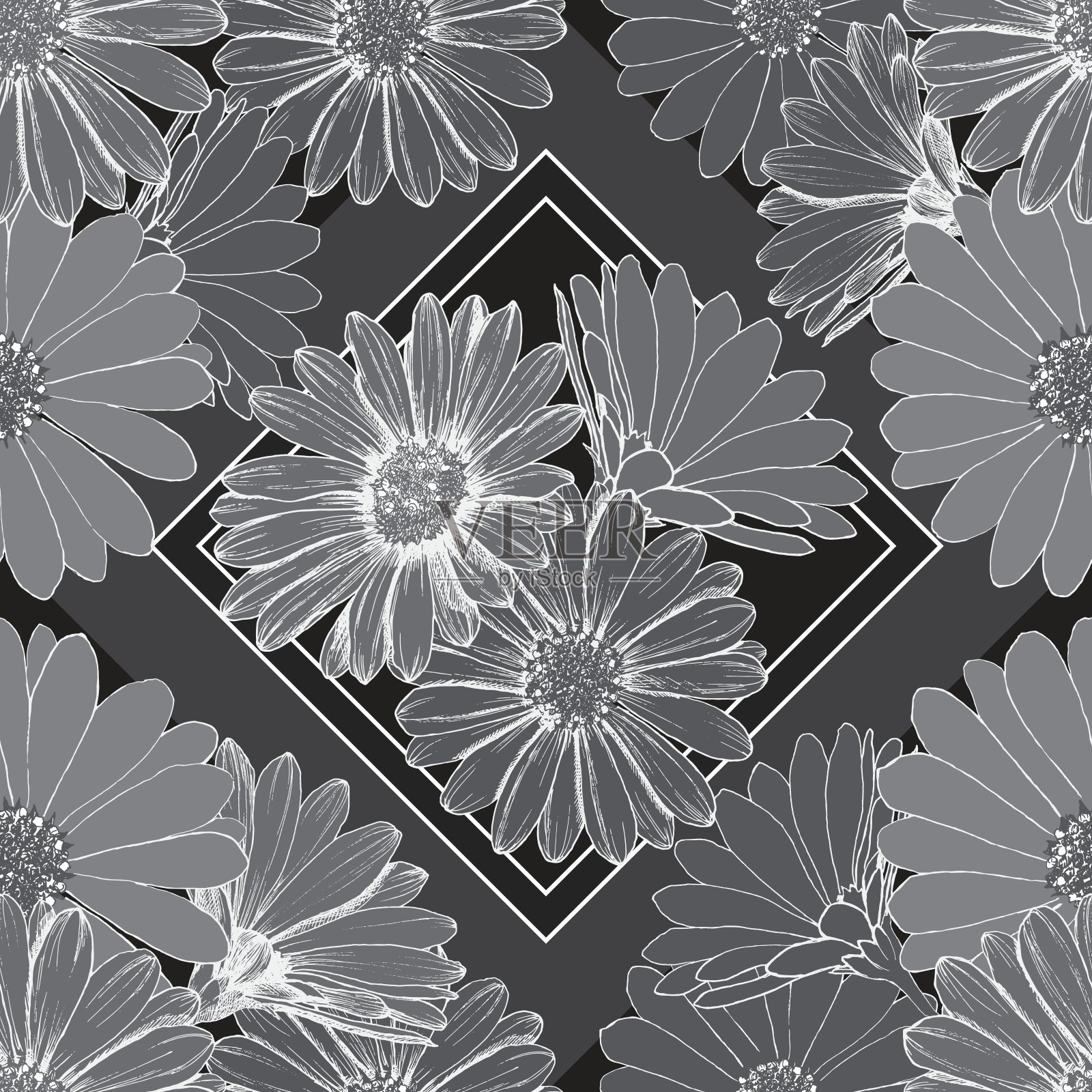 菊花图案的白色插画图片素材