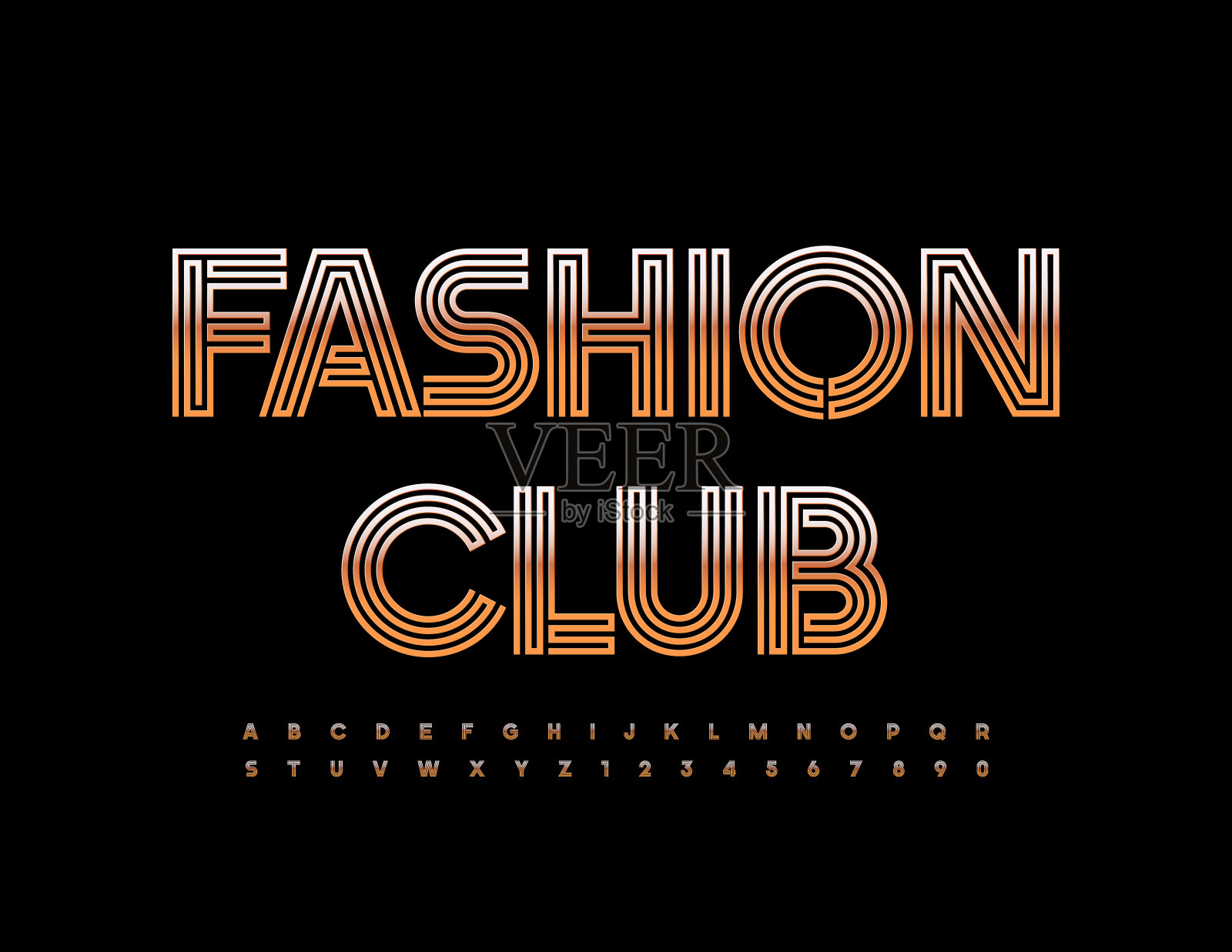 矢量时尚标志时尚俱乐部。金色创意字母和数字集合插画图片素材