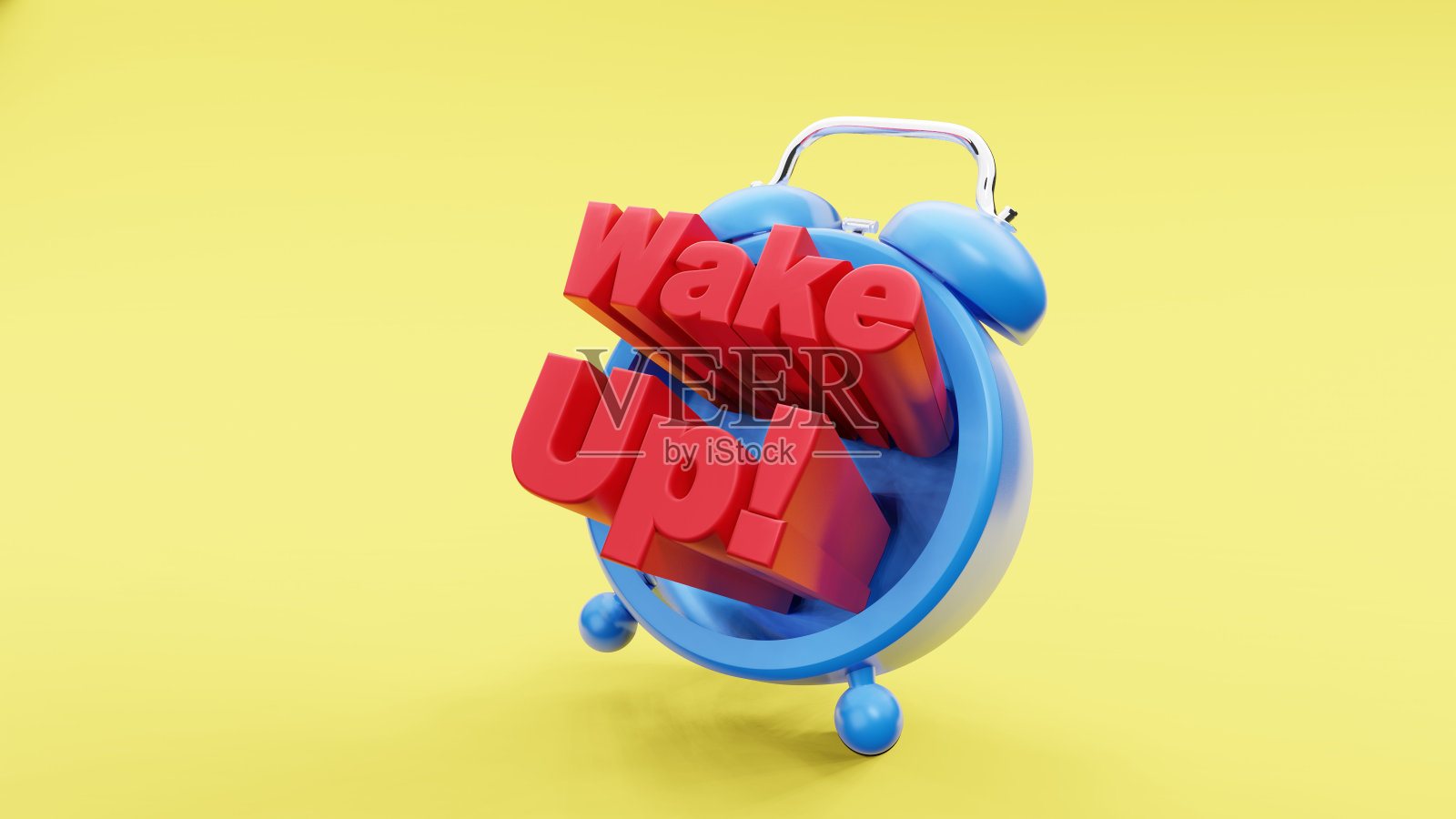 复古闹钟与唤醒文字3D渲染时间概念照片摄影图片