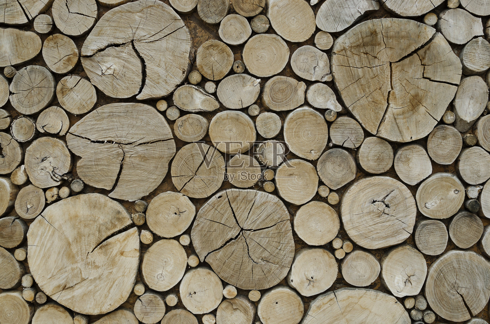 原木。木制圆形树桩作为背景墙装饰照片摄影图片