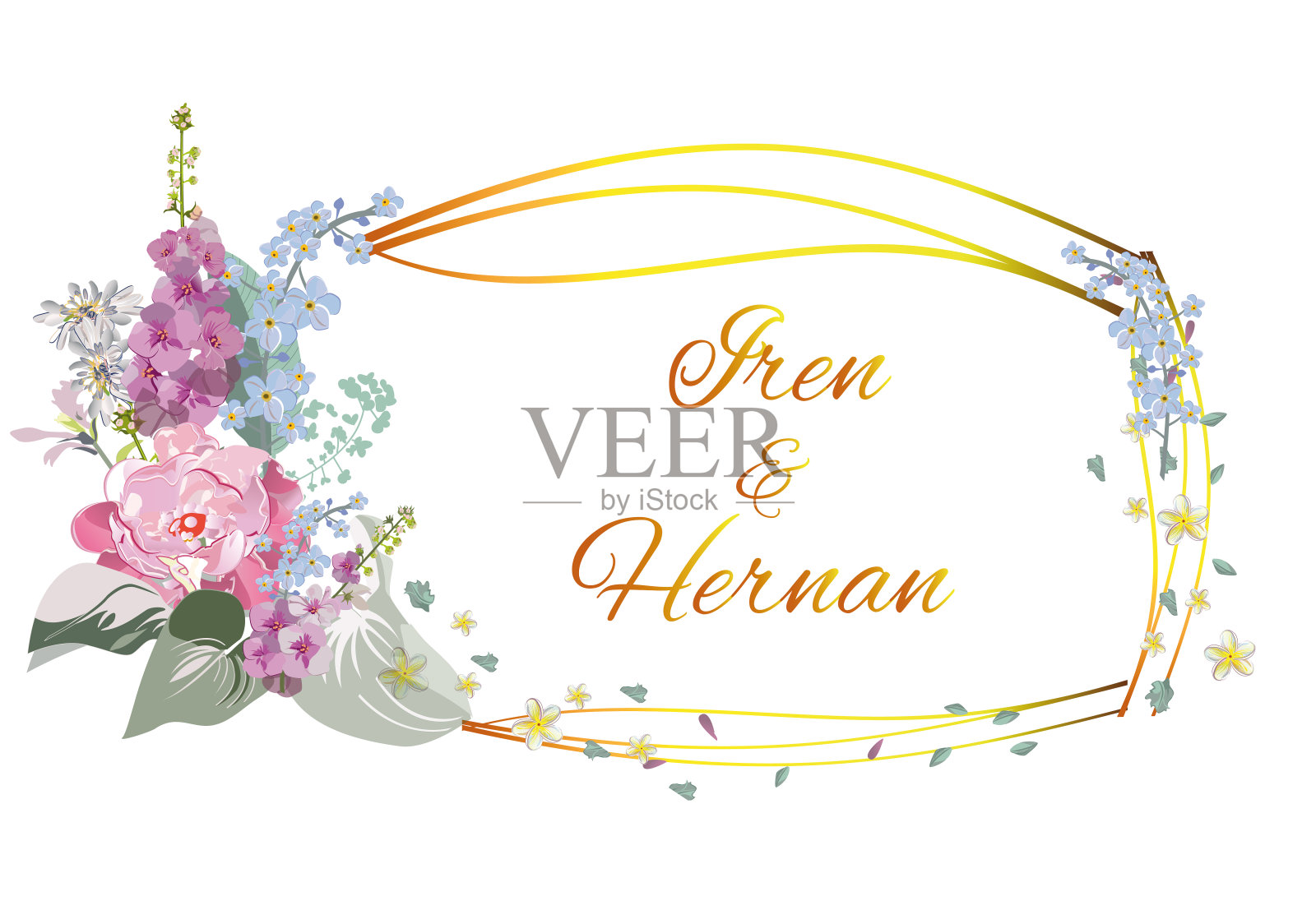 一系列带有春夏花朵的问候背景。插画图片素材