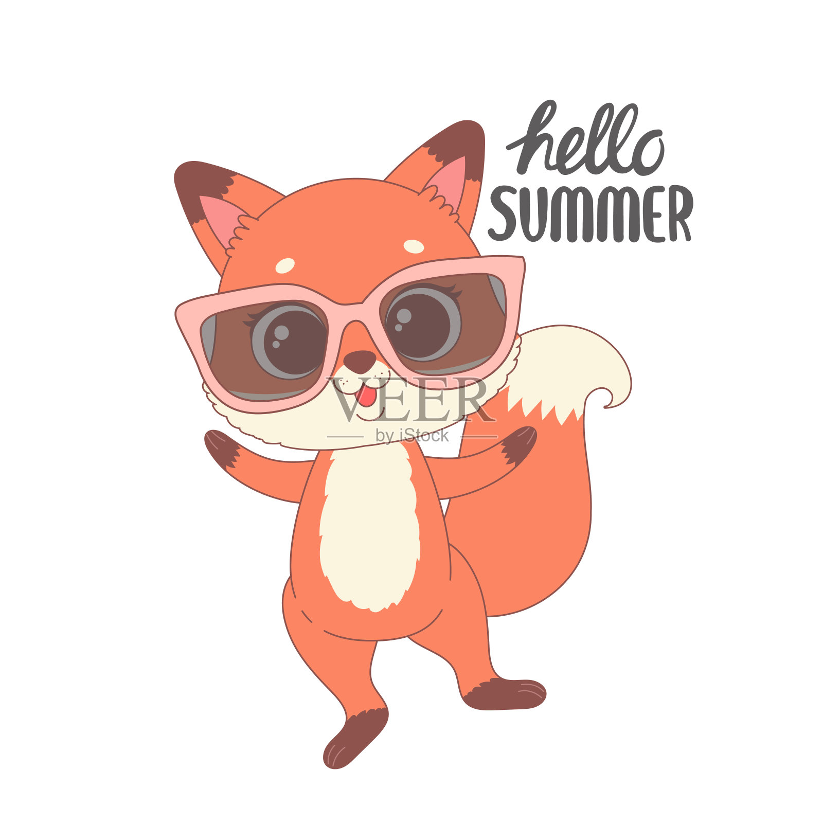 可爱的小狐狸准备迎接夏天,你好夏天卡通矢量插画图片素材