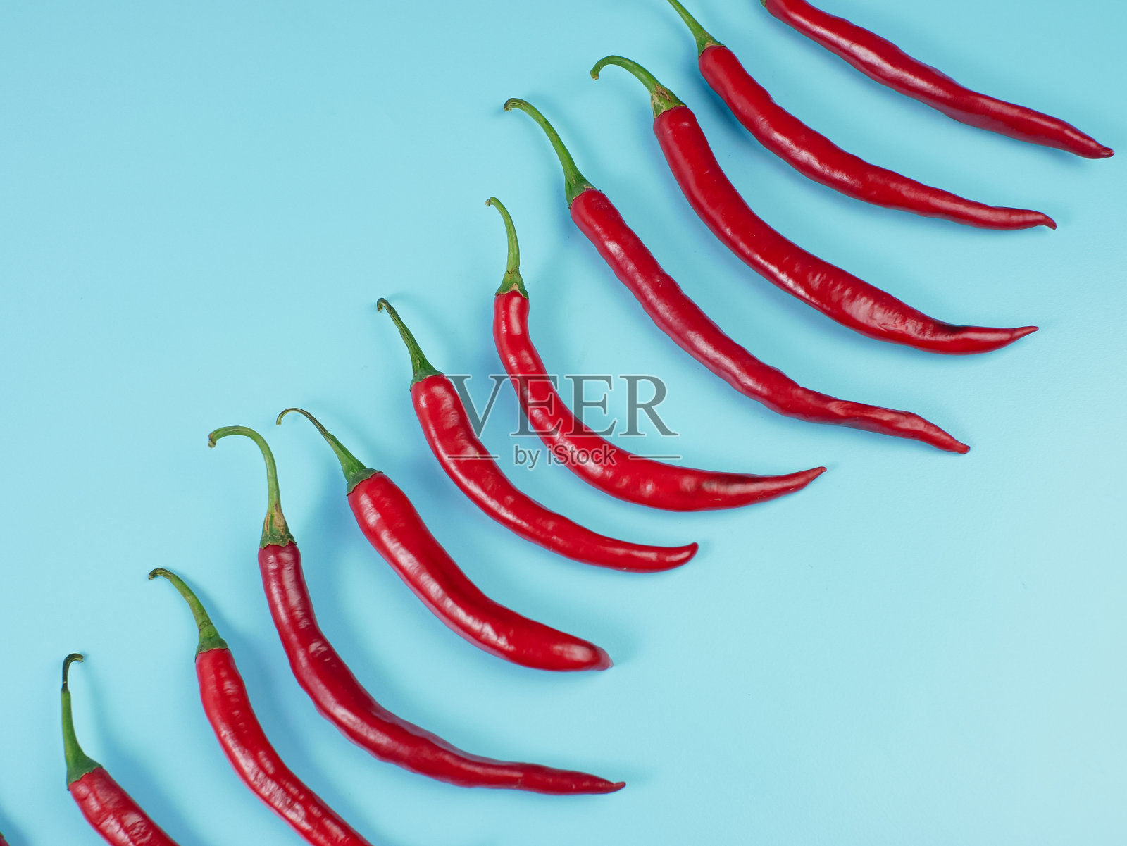 在蓝色背景上孤立的辣椒。红辣椒是亚洲和墨西哥菜肴和香料的一种成分照片摄影图片