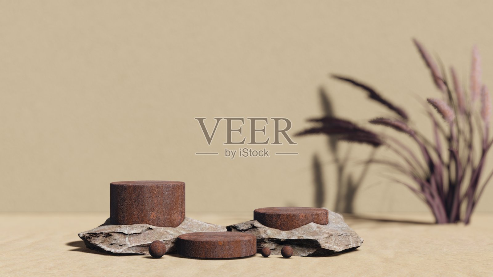 用于产品介绍的化妆品背景。奶油砂石讲台上奶油背景3d渲染照片摄影图片