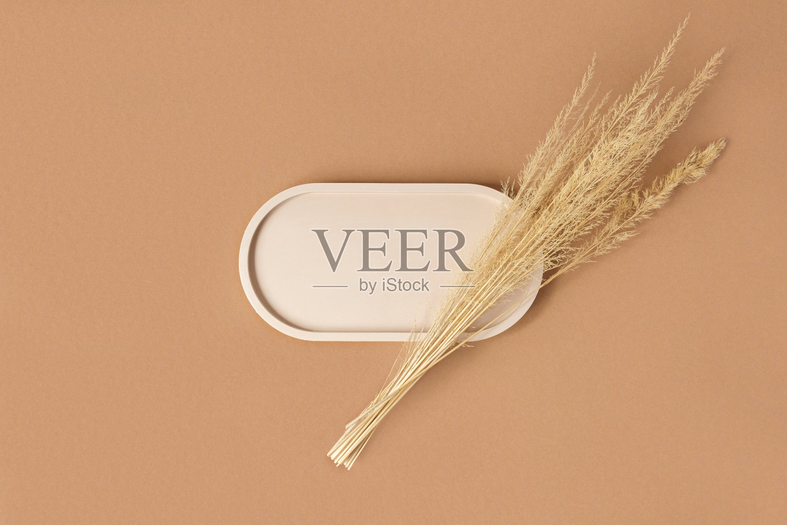 产品展示平台。抽象最小几何形式的米色背景。椭圆形的石头。现场,展示,显示。最小的设计。时尚的软阴影。平铺,俯视图。照片摄影图片