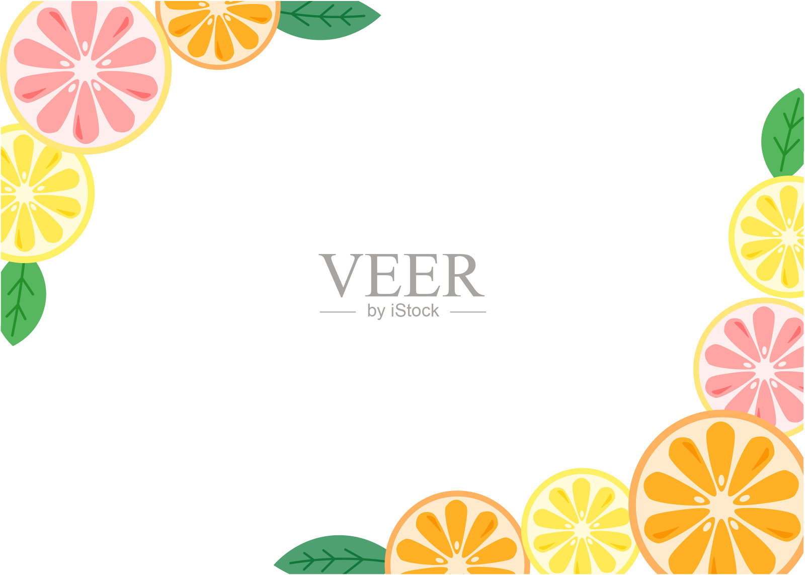 框架有柑橘类水果(橙色;柠檬;粉红葡萄柚)插画图片素材