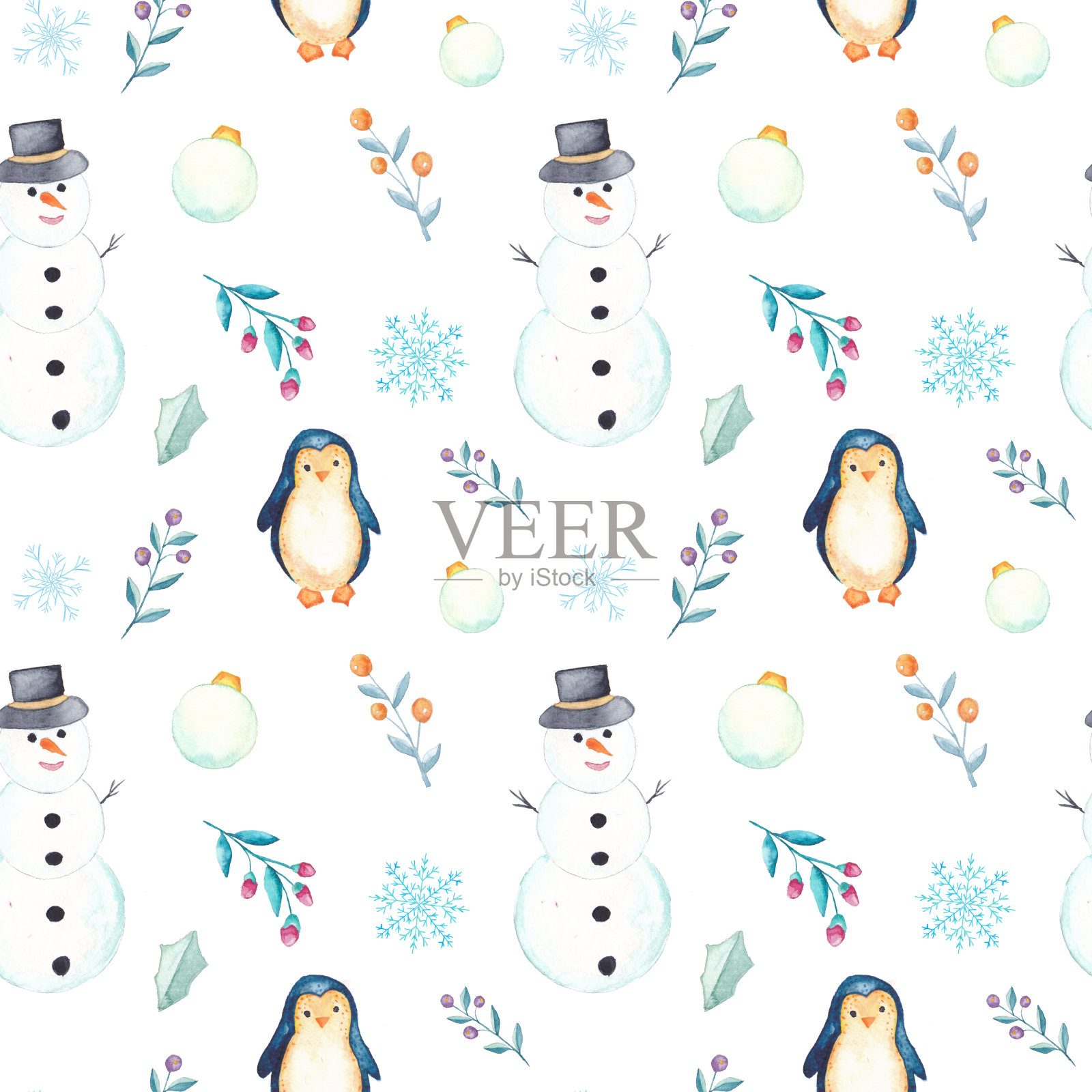 水彩圣诞模式插画图片素材