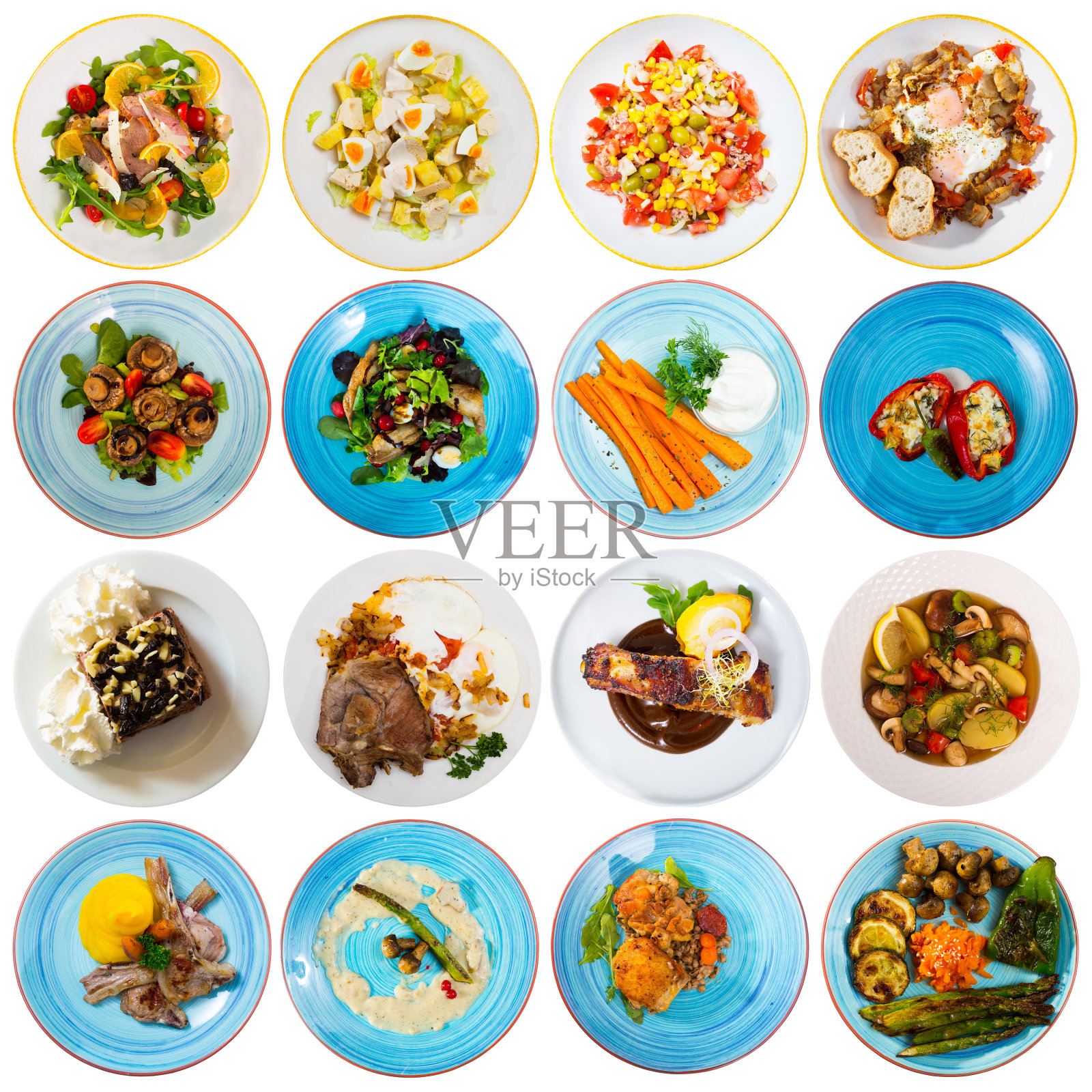 把不同的盘子拼贴在圆盘子上照片摄影图片