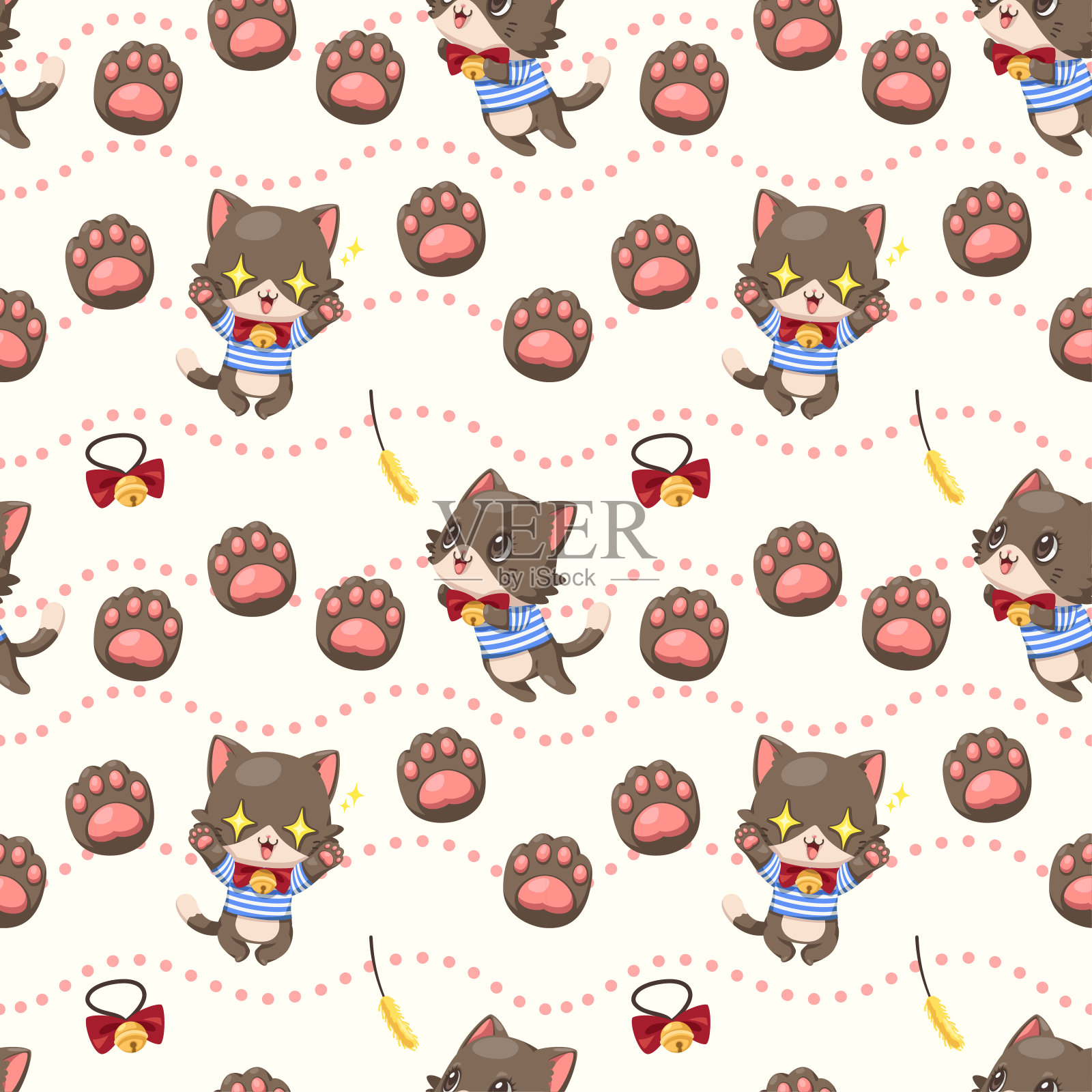 无缝搞笑小猫和爪子卡通人物背景向量插画图片素材