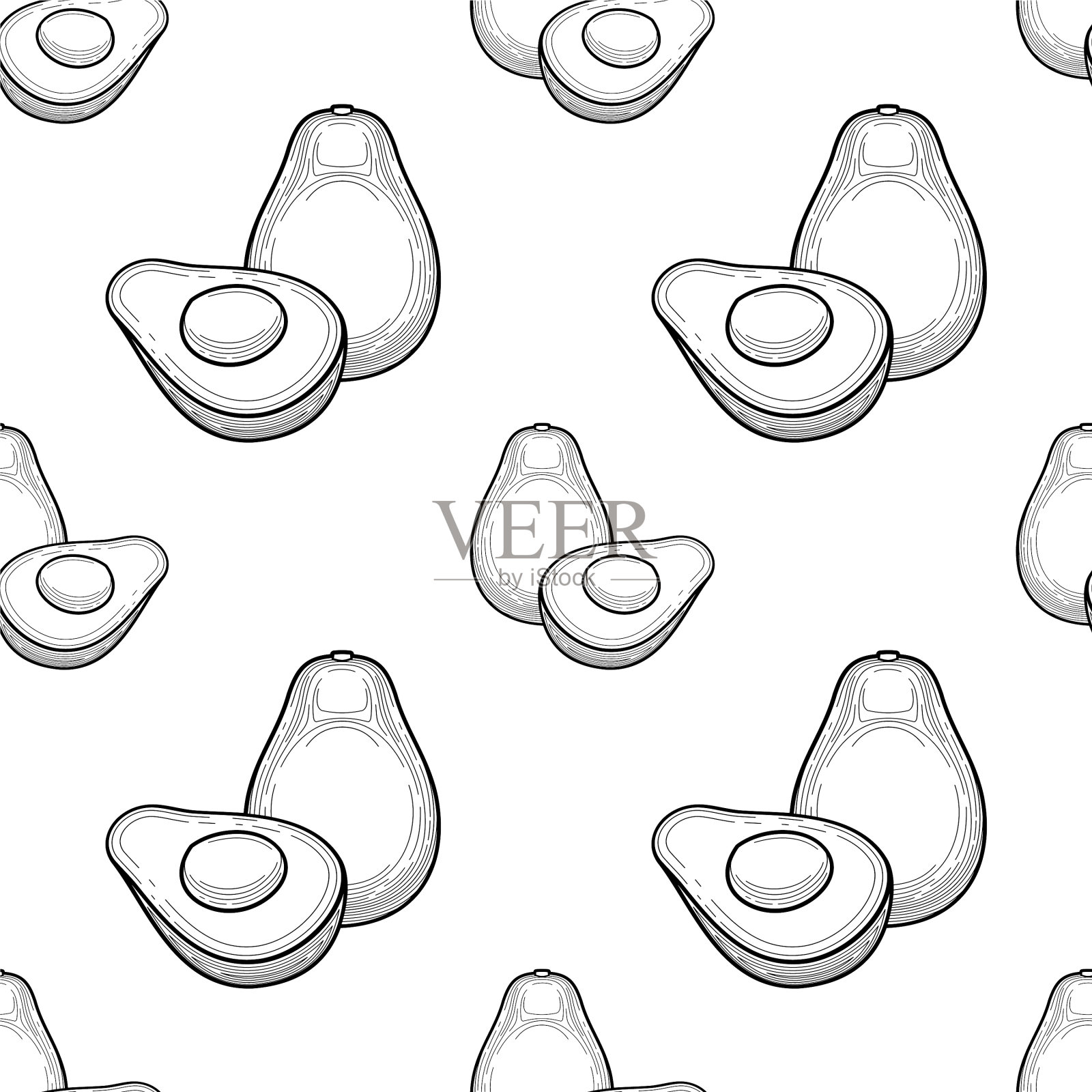 鳄梨黑白无缝图案插画图片素材