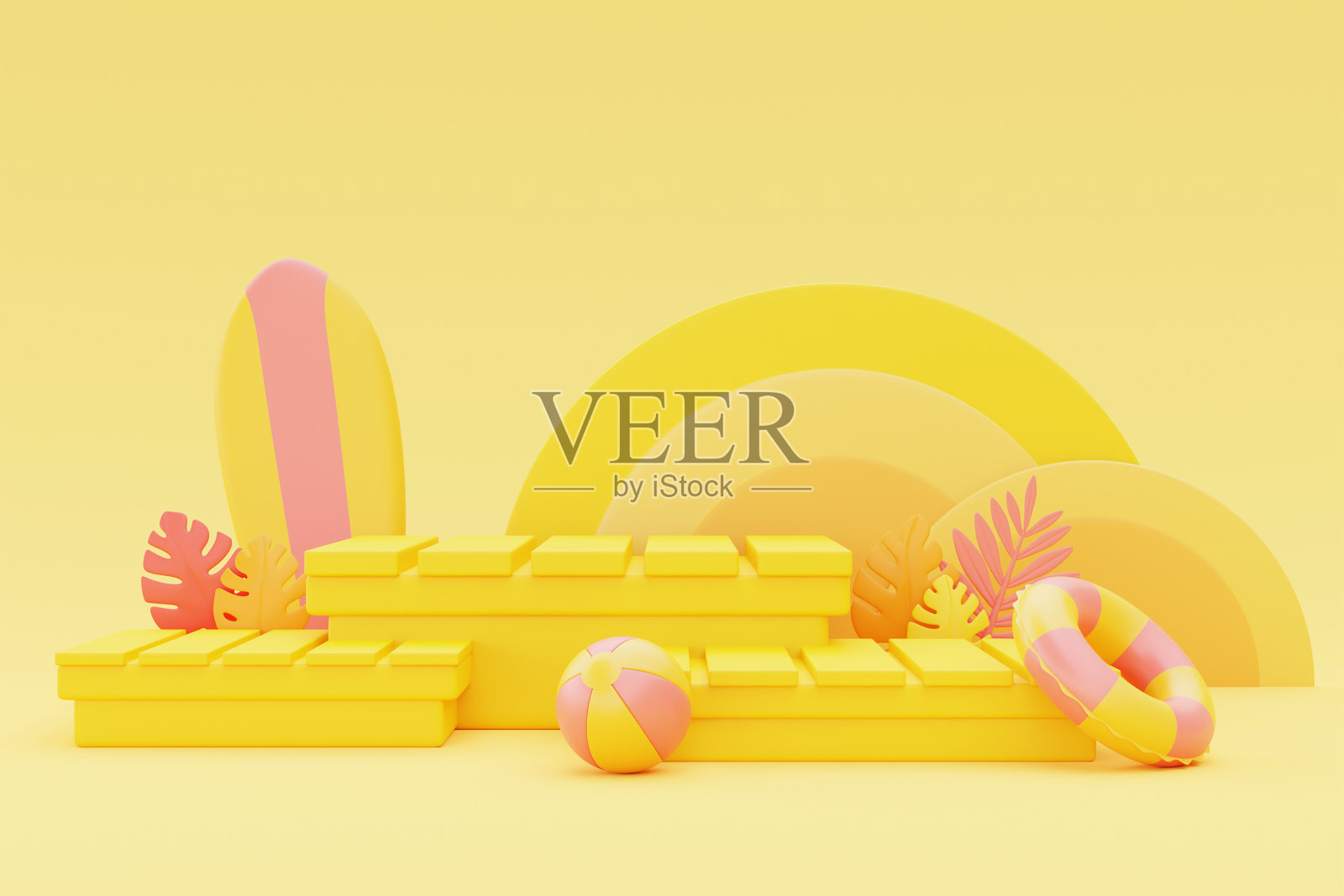 夏季展示用夏季元素,3d渲染。照片摄影图片