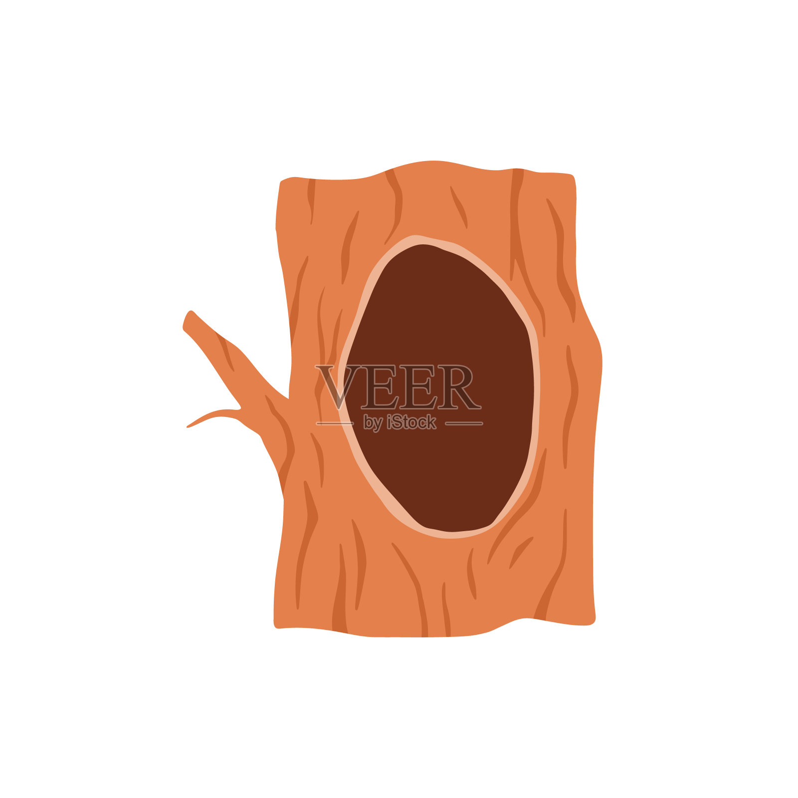 大的和空的树中空或洞穴,平面矢量插图孤立在白色背景。插画图片素材