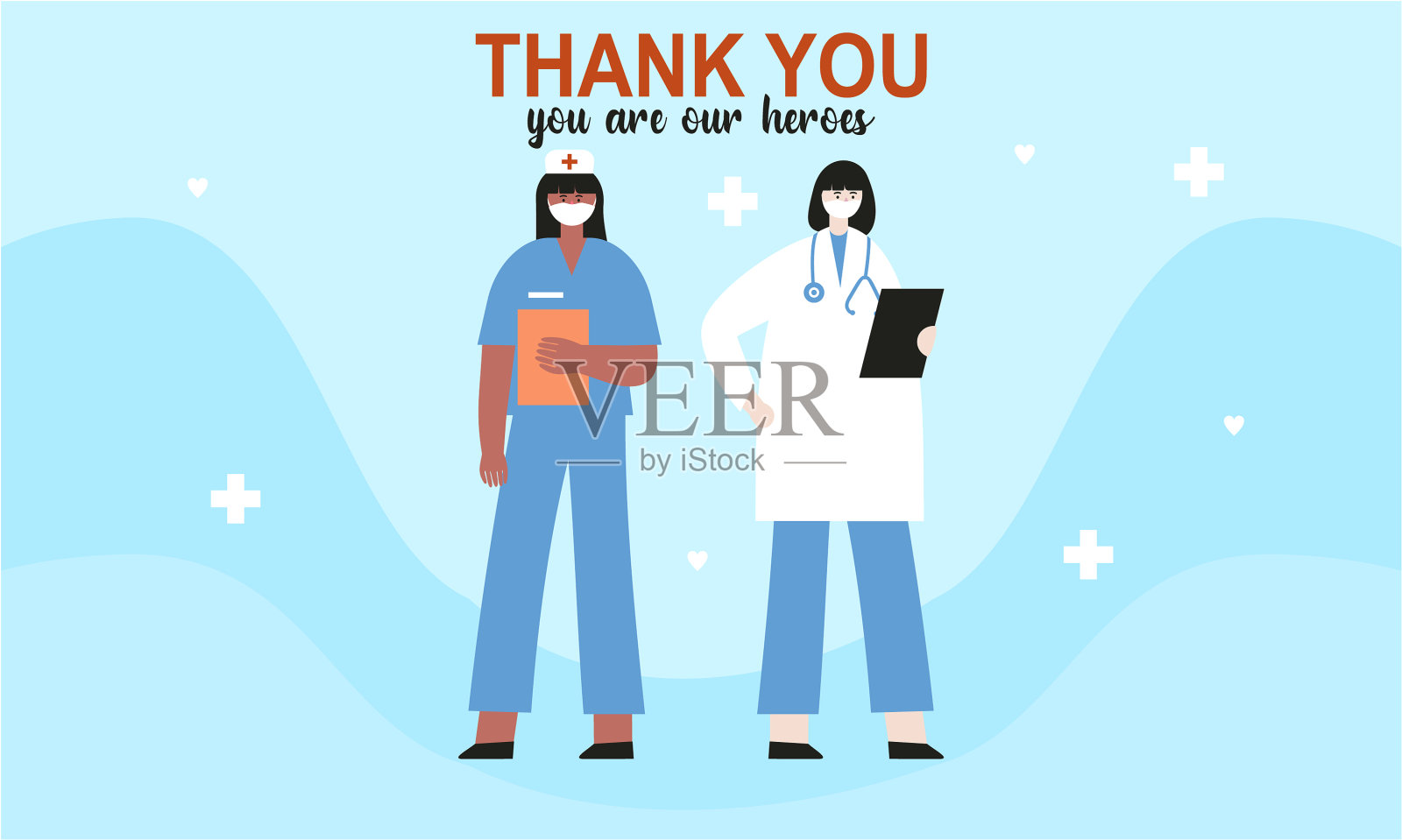 谢谢医生和护士的公寓设计插画图片素材