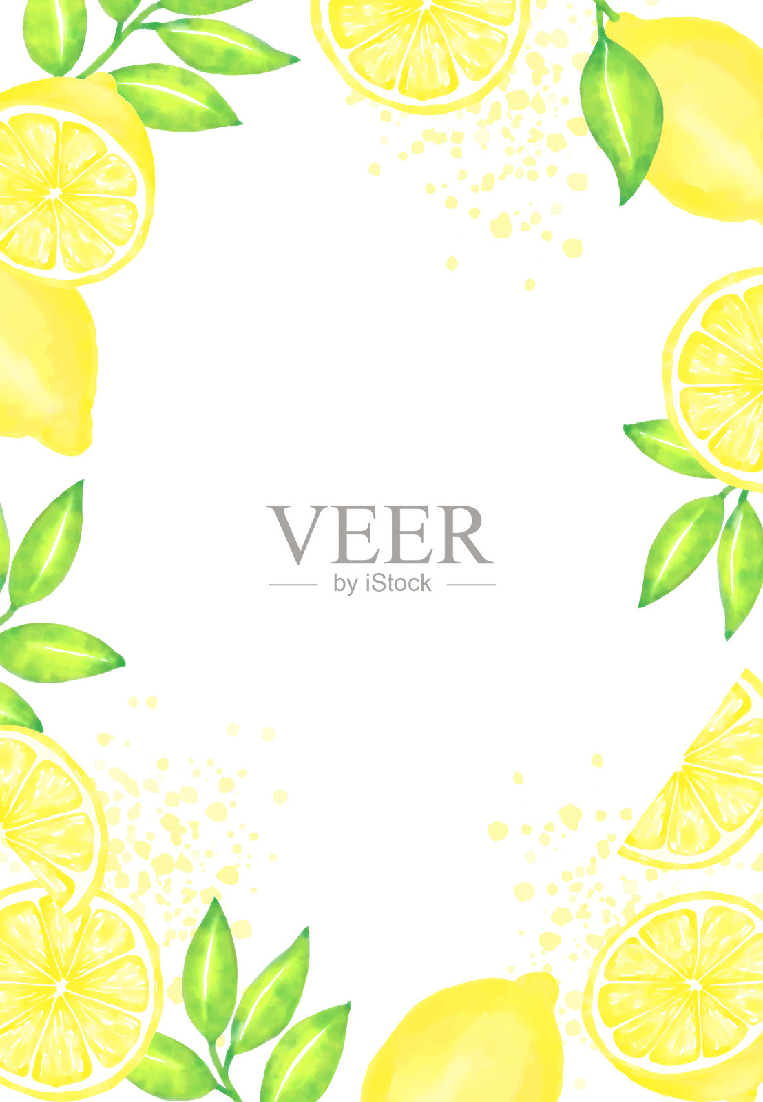 矢量背景柠檬和树叶在水彩横幅,卡片,传单,社交媒体壁纸等。插画图片素材