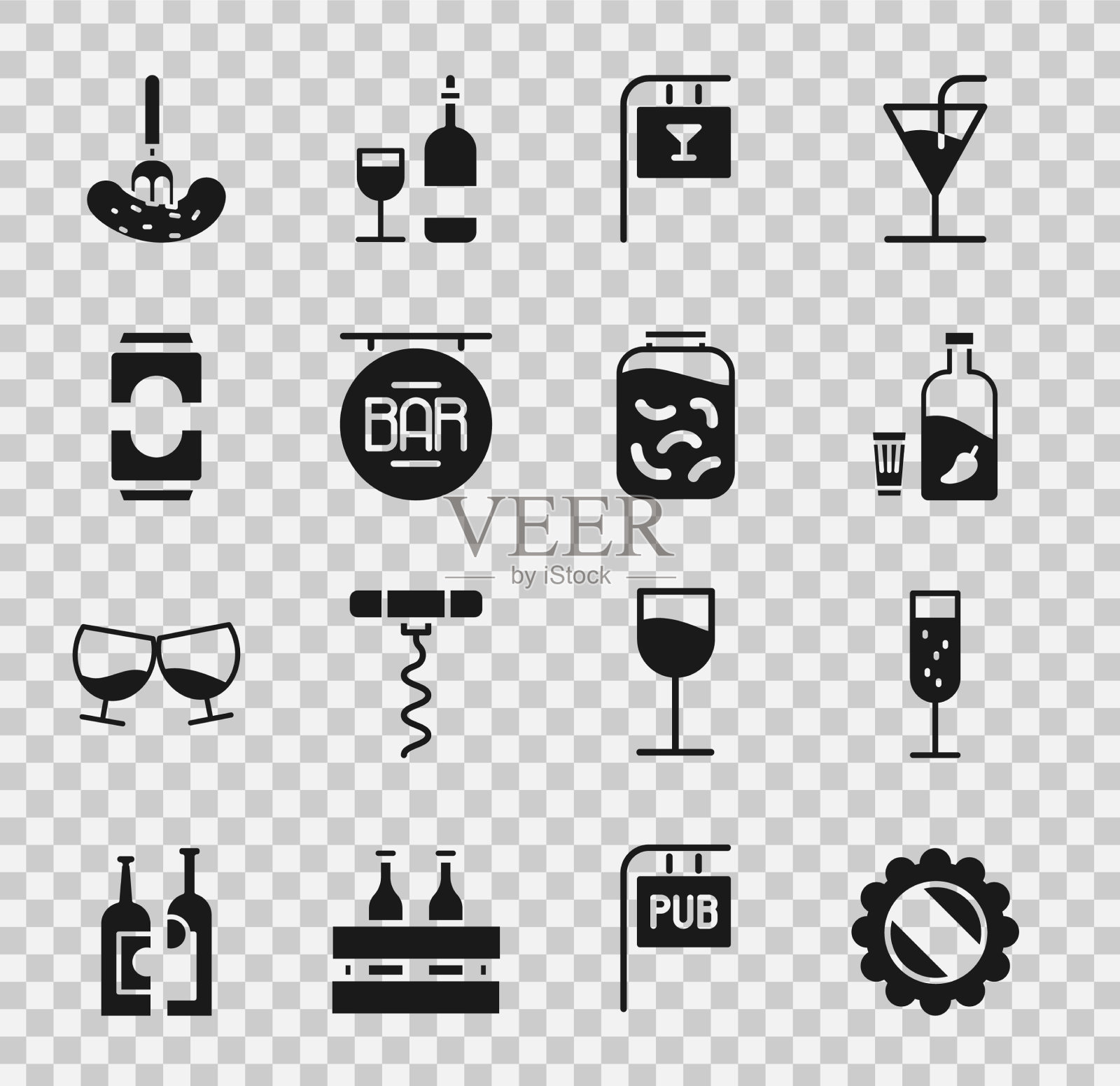 将香槟和伏特加放在瓶盖上图标素材
