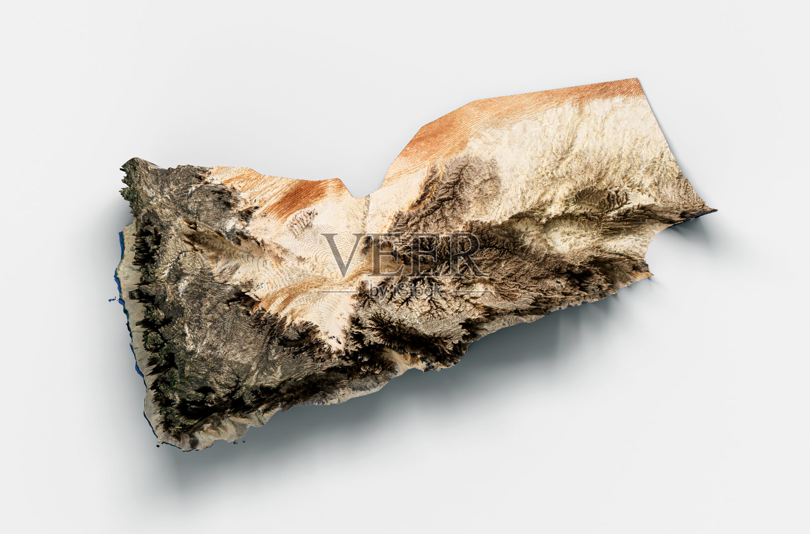 也门地图,浮雕地图的也门三维插图照片摄影图片