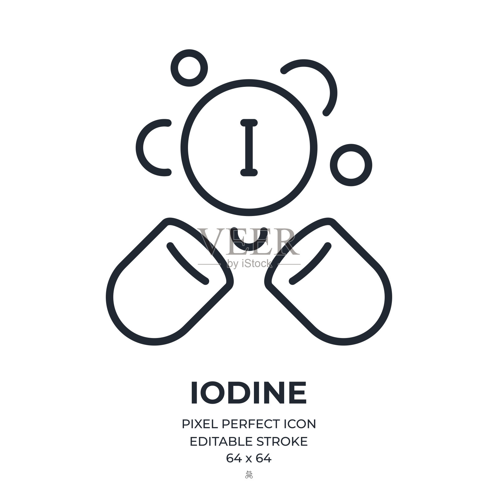 碘可编辑笔画轮廓图标孤立的白色背景平面矢量插图。像素完美。64 x 64。图标素材