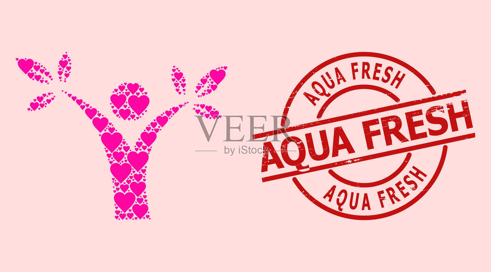 Grunge水新鲜邮票和粉红色可爱的树人插画图片素材