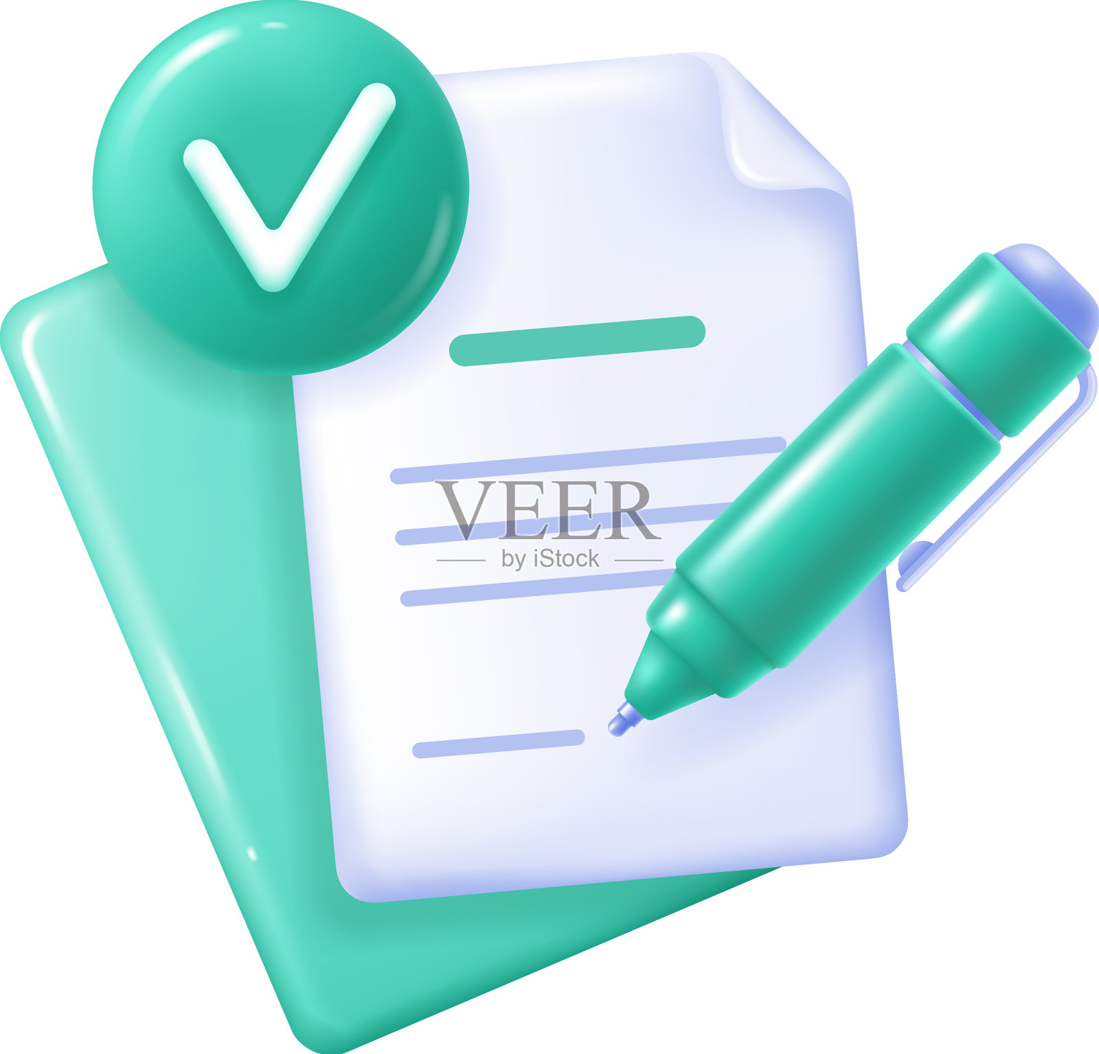 带勾和笔的文档图标设计元素图片