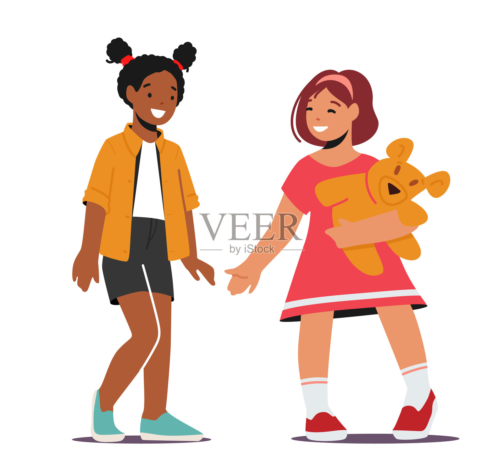 小女孩的角色在玩耍和微笑设计元素图片