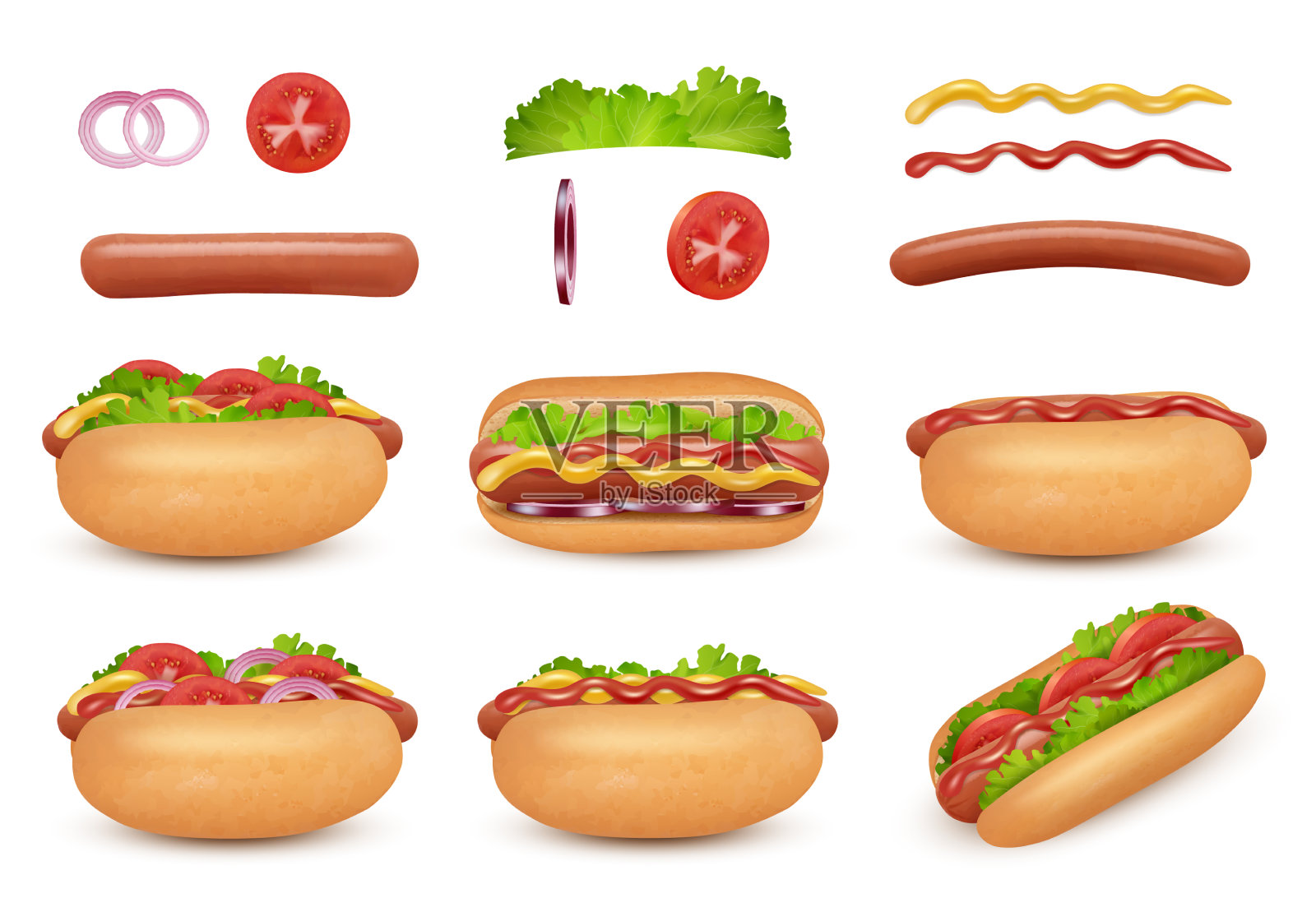 热狗真实的快餐配料香肠设计元素图片