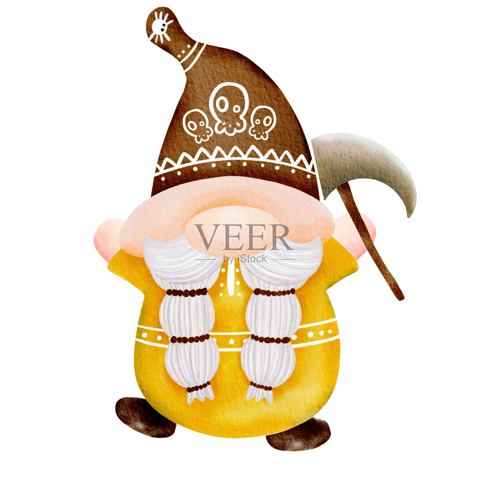 可爱的数字绘画水彩小矮人元素。插画图片素材