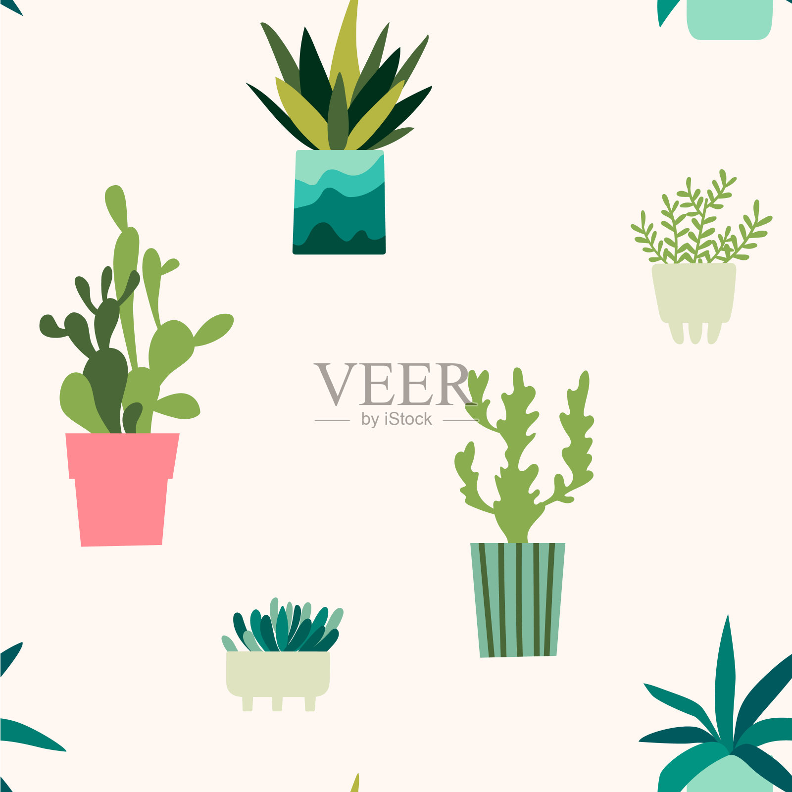 家植物矢量模式。自然的颜色印刷。放荡不羁的风格。插画图片素材