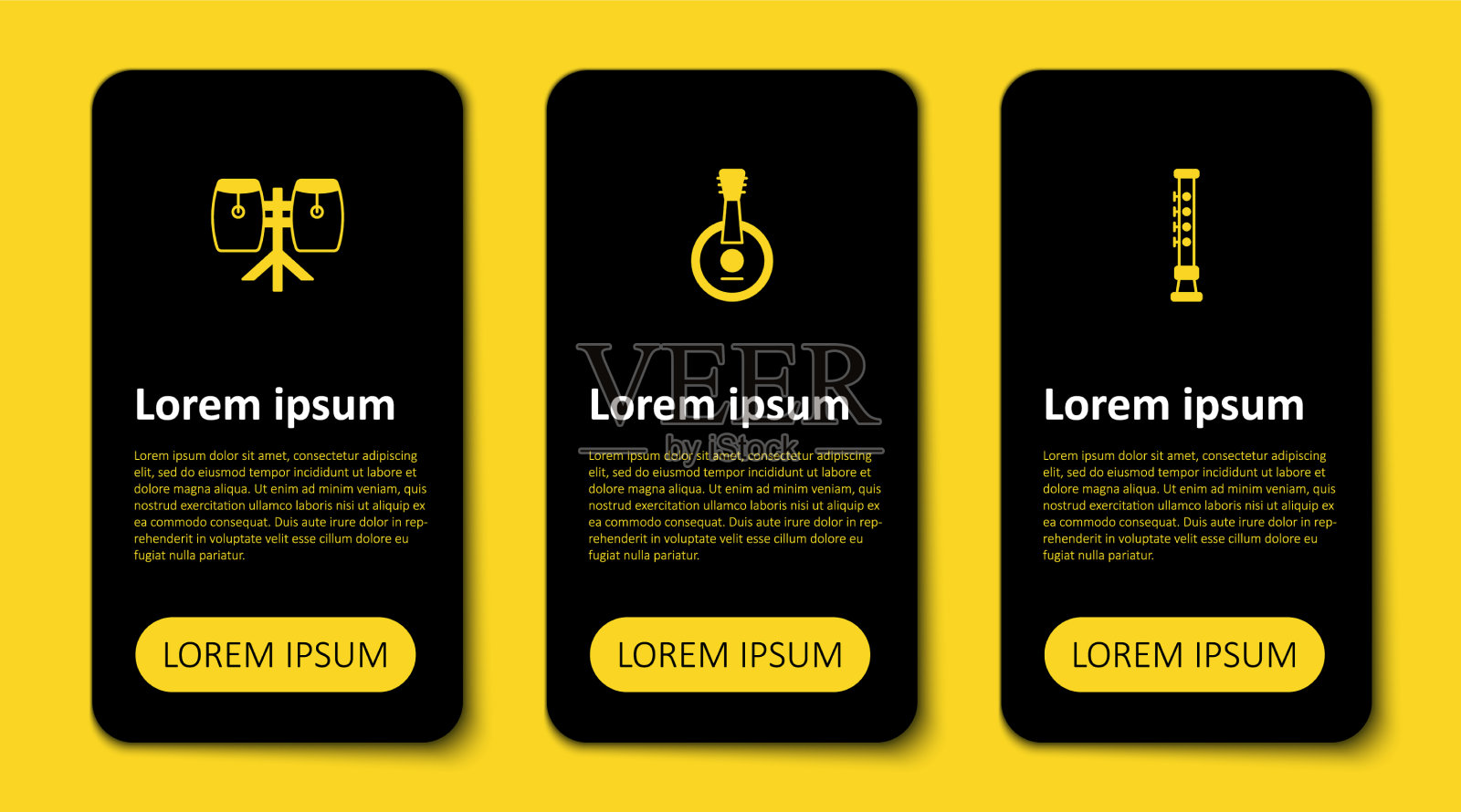 设置长笛班卓琴和康加鼓业务插画图片素材