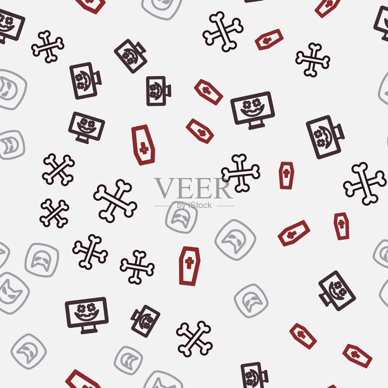 Set line交叉骨骼万圣节节日快乐图标素材